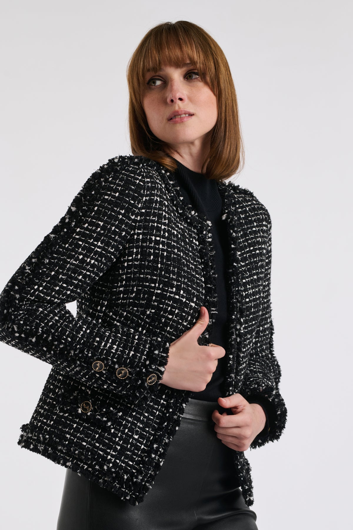 Veste en tweed bicolore frangé