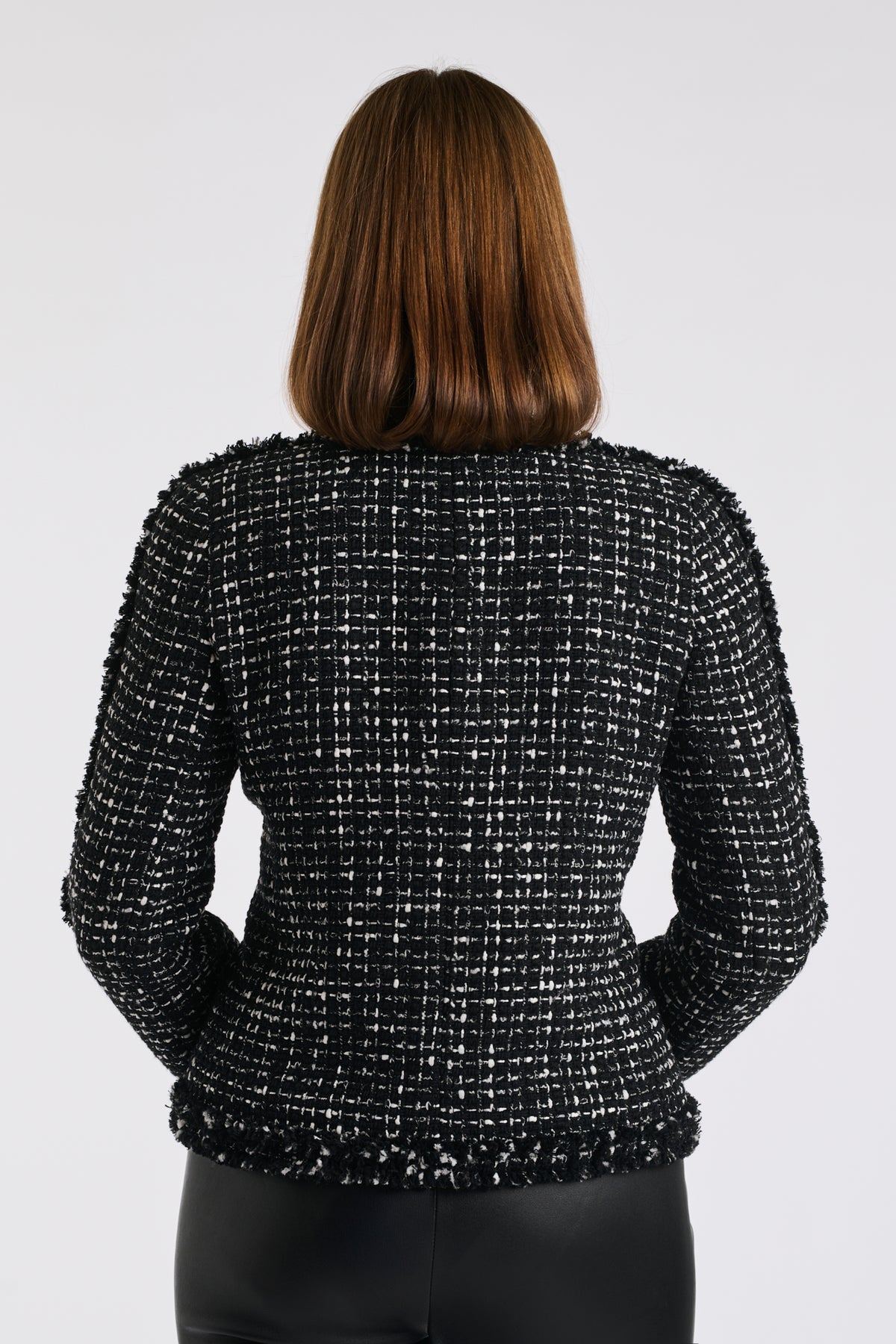 Veste en tweed bicolore frangé