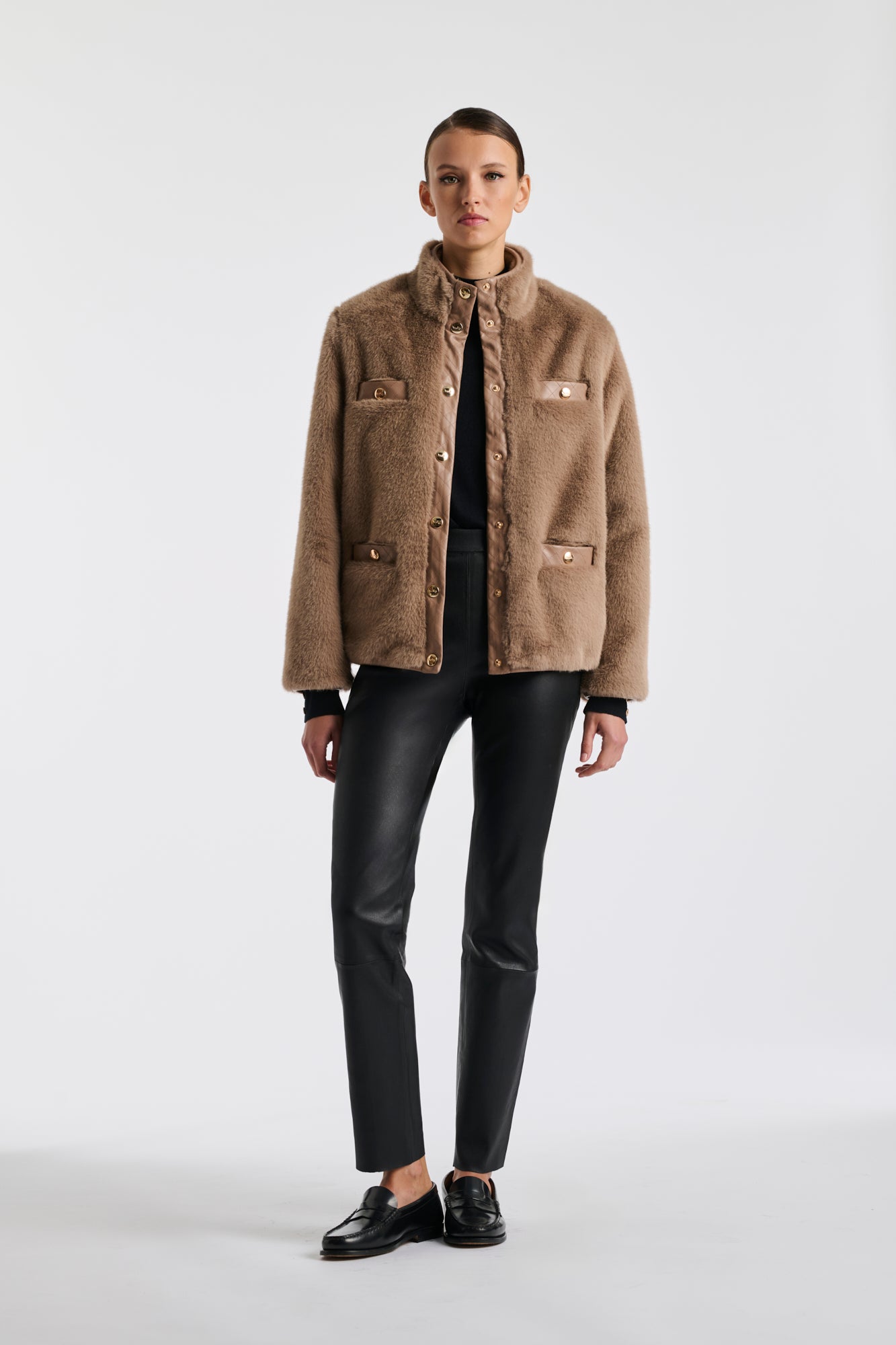 Bi-material eco-fur jacket