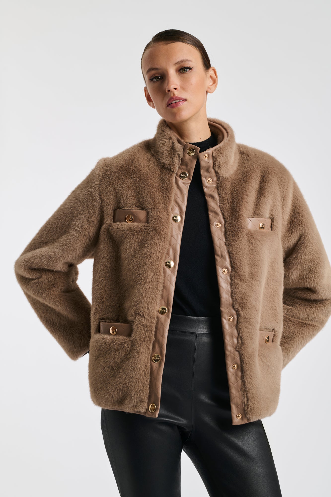 Bi-material eco-fur jacket