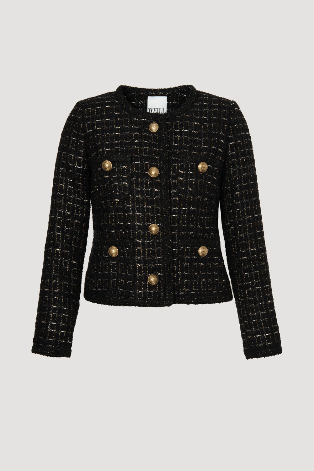 Veste en tweed noire et or