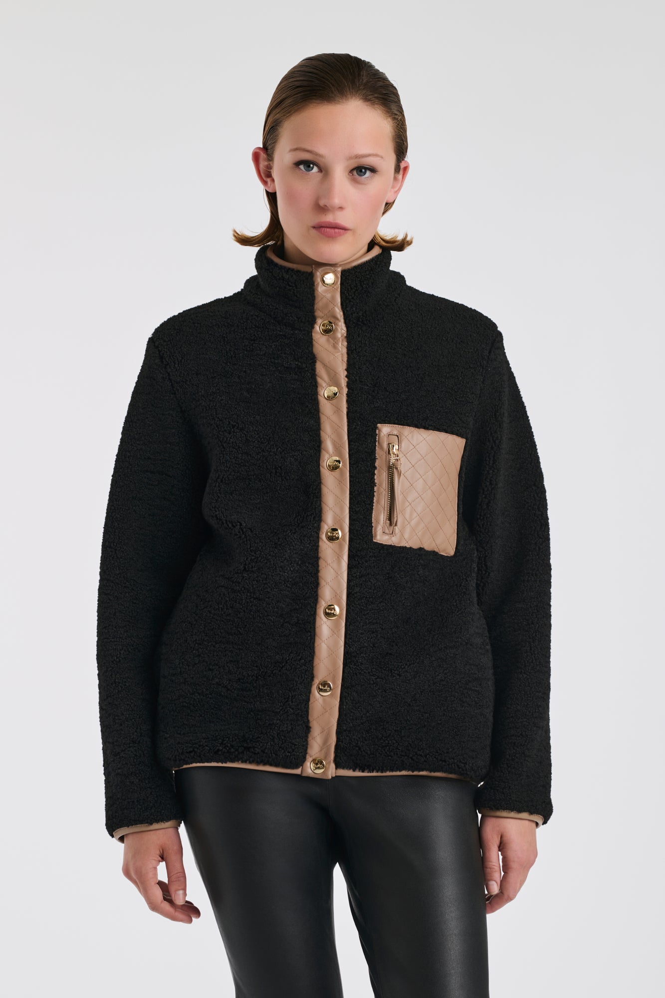 Bi-material fleece jacket