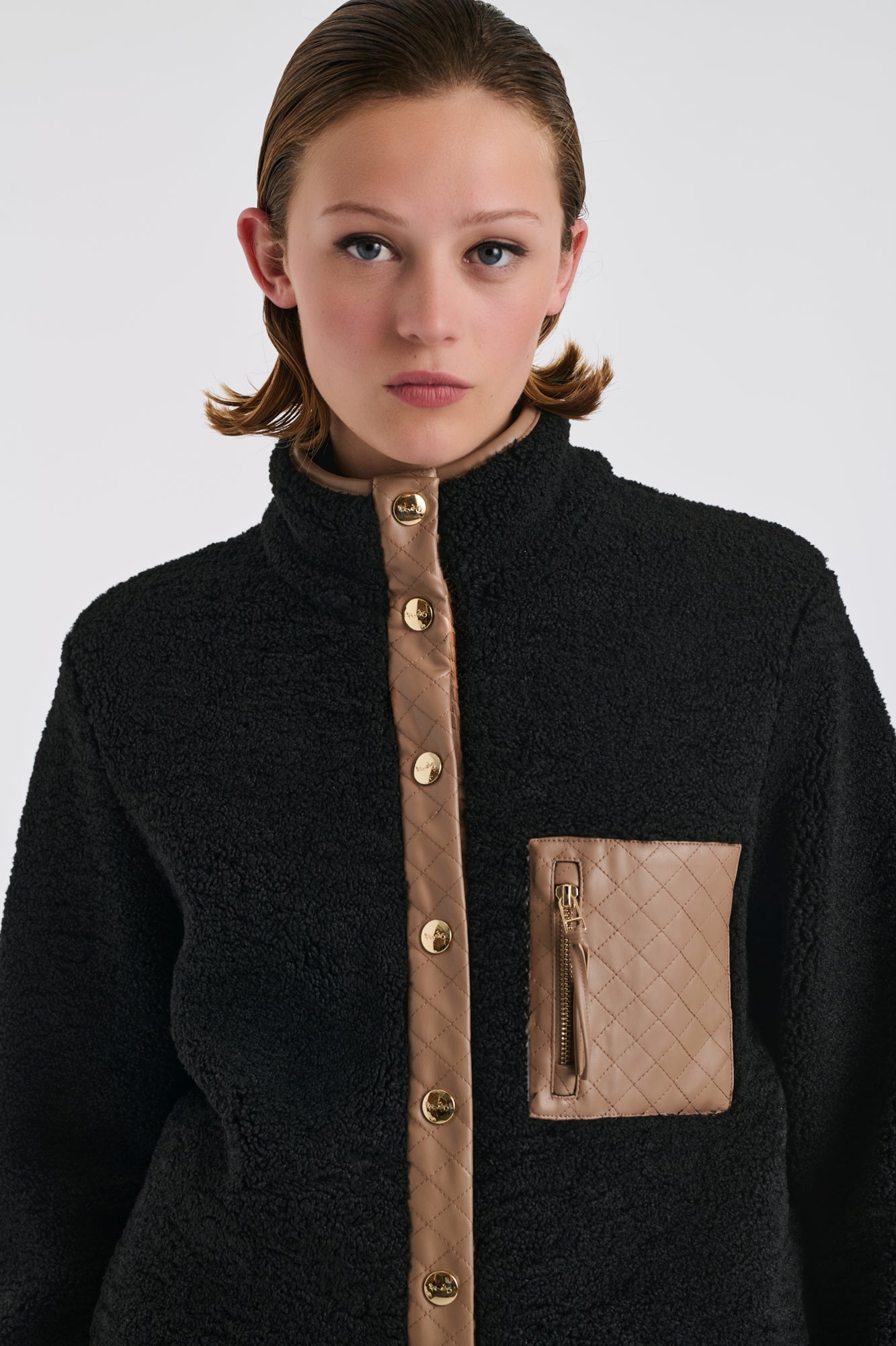 Bi-material fleece jacket