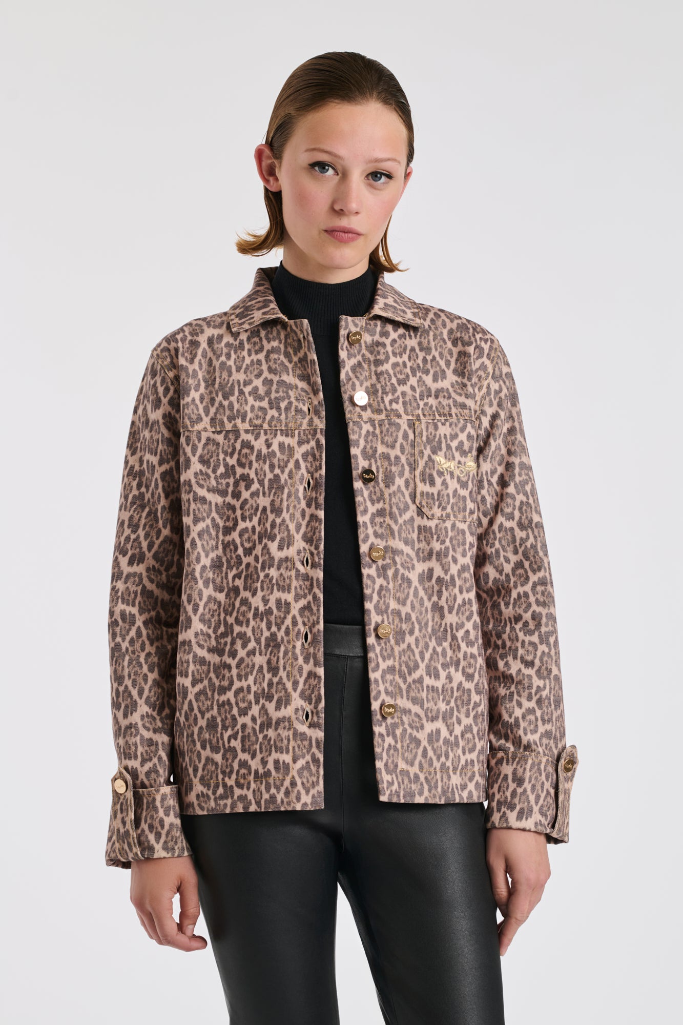 Veste en denim imprimé leopard