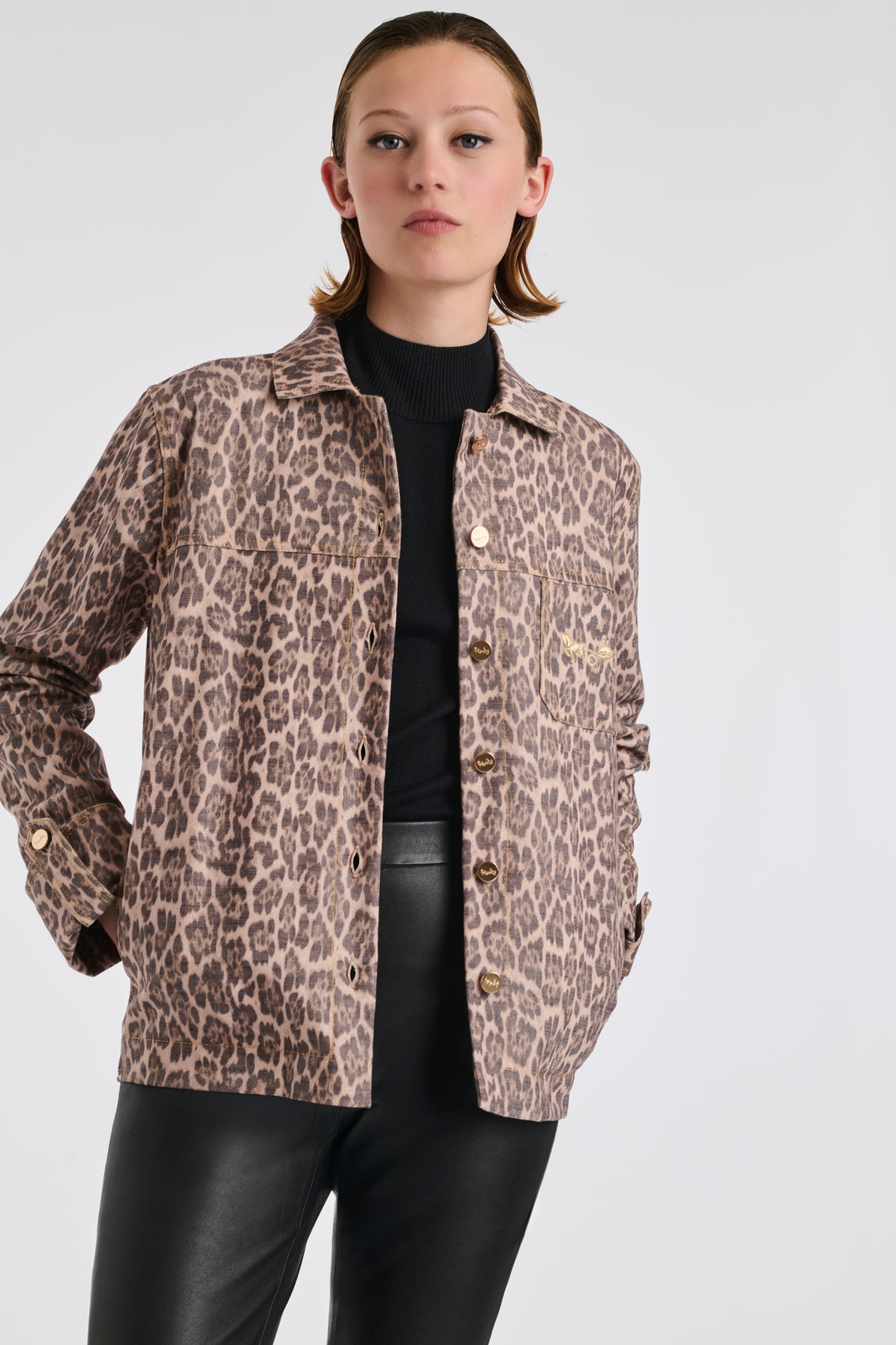 Veste en denim imprimé leopard
