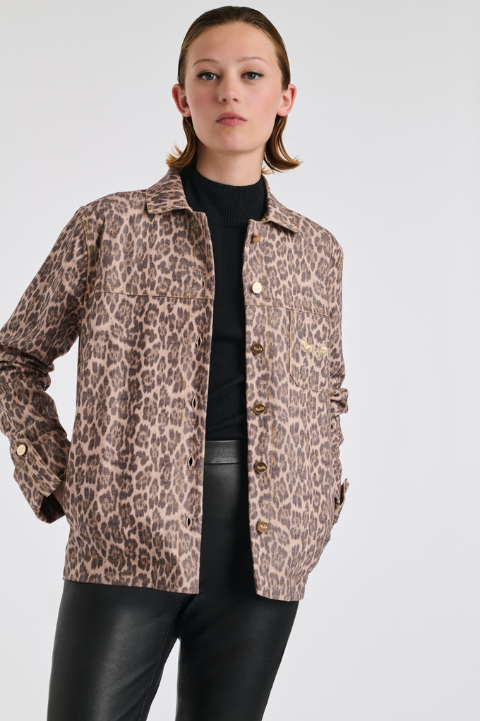 Veste en denim à imprimé leopard