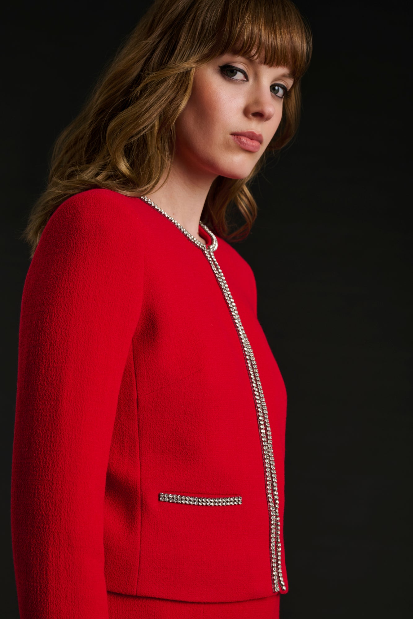 Veste en crêpe de laine et strass