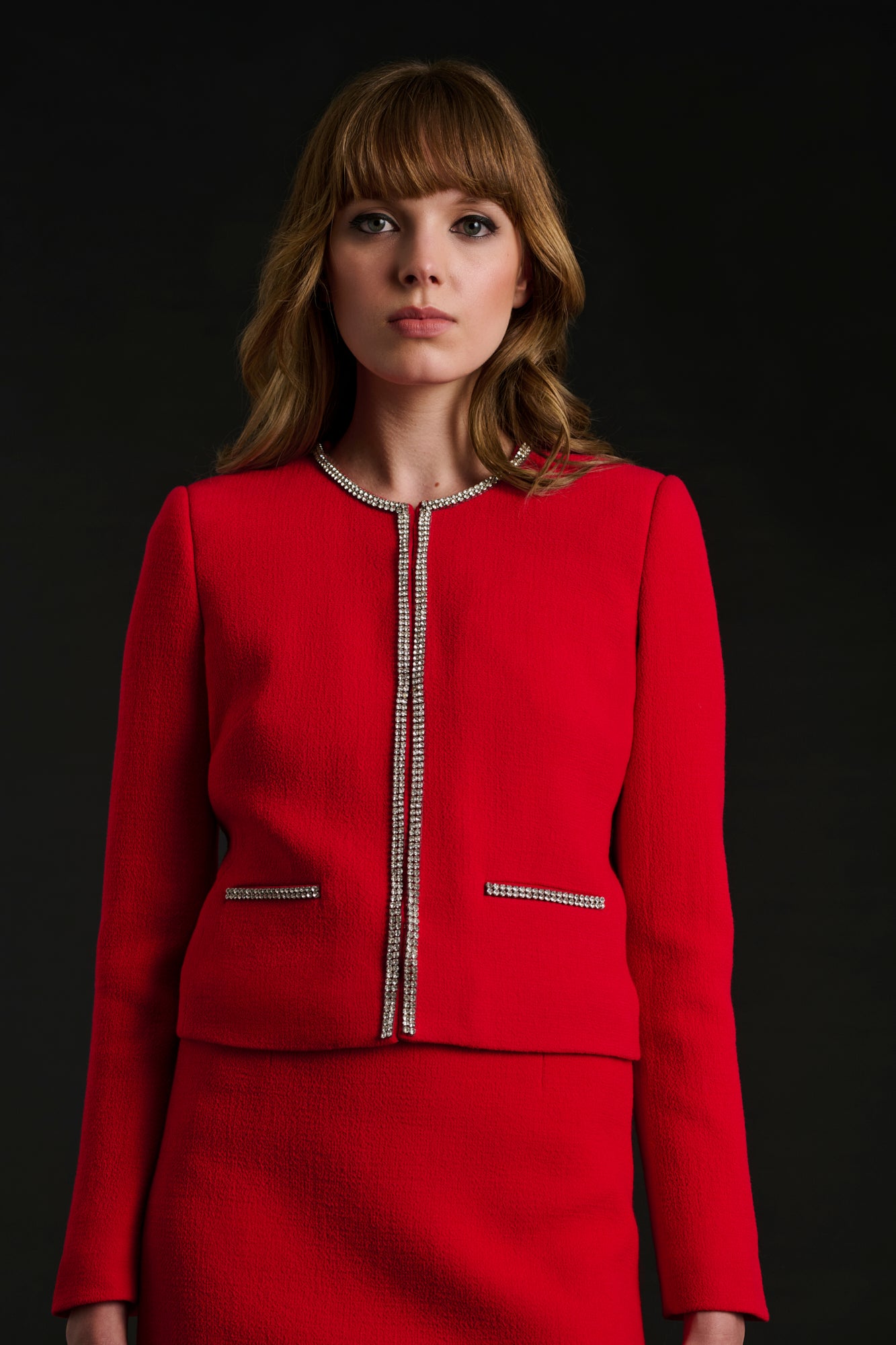 Veste en crêpe de laine et strass