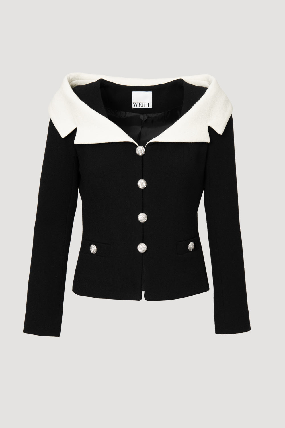 Veste en crêpe de laine col Bardot