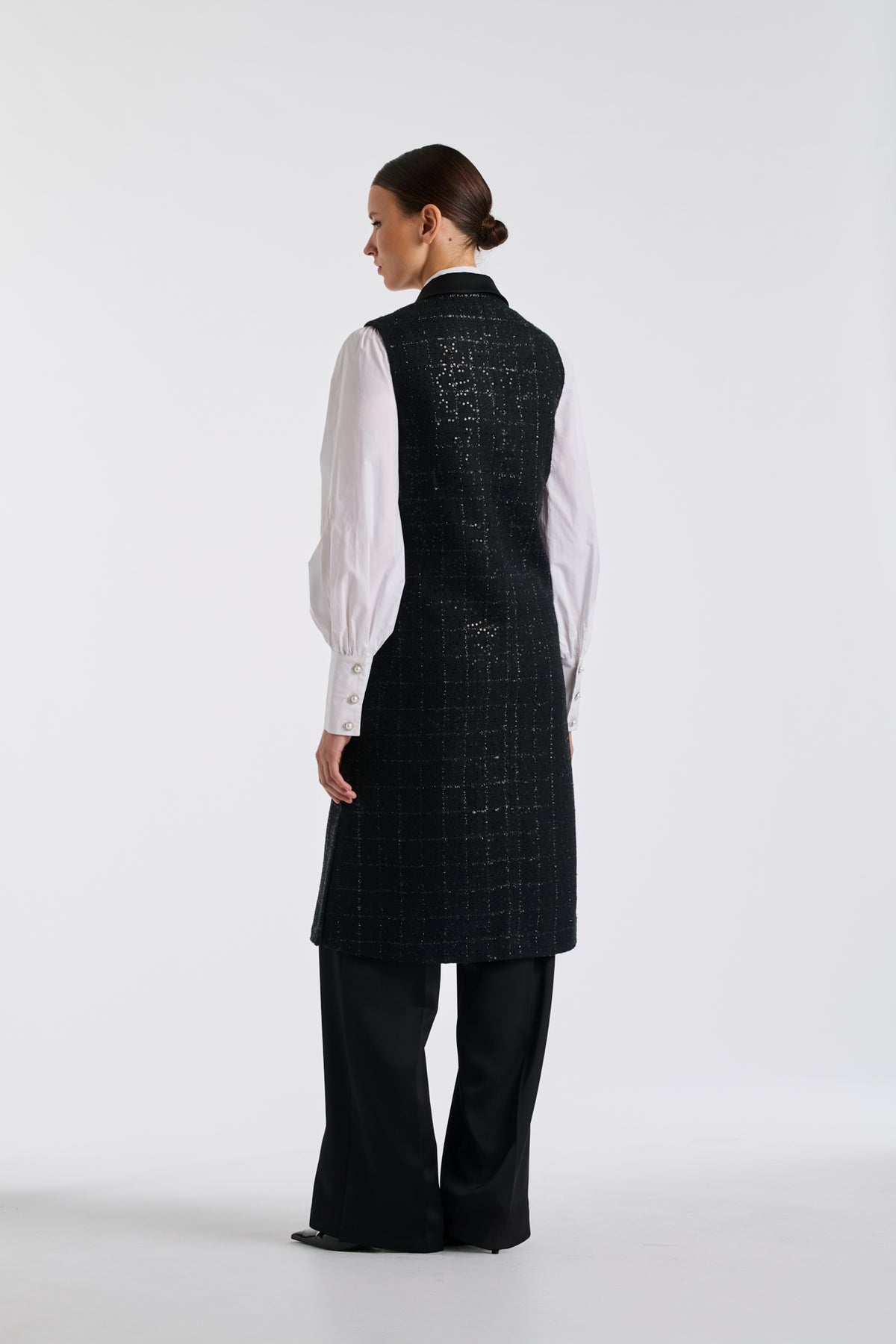 Longue veste de smocking en tweed