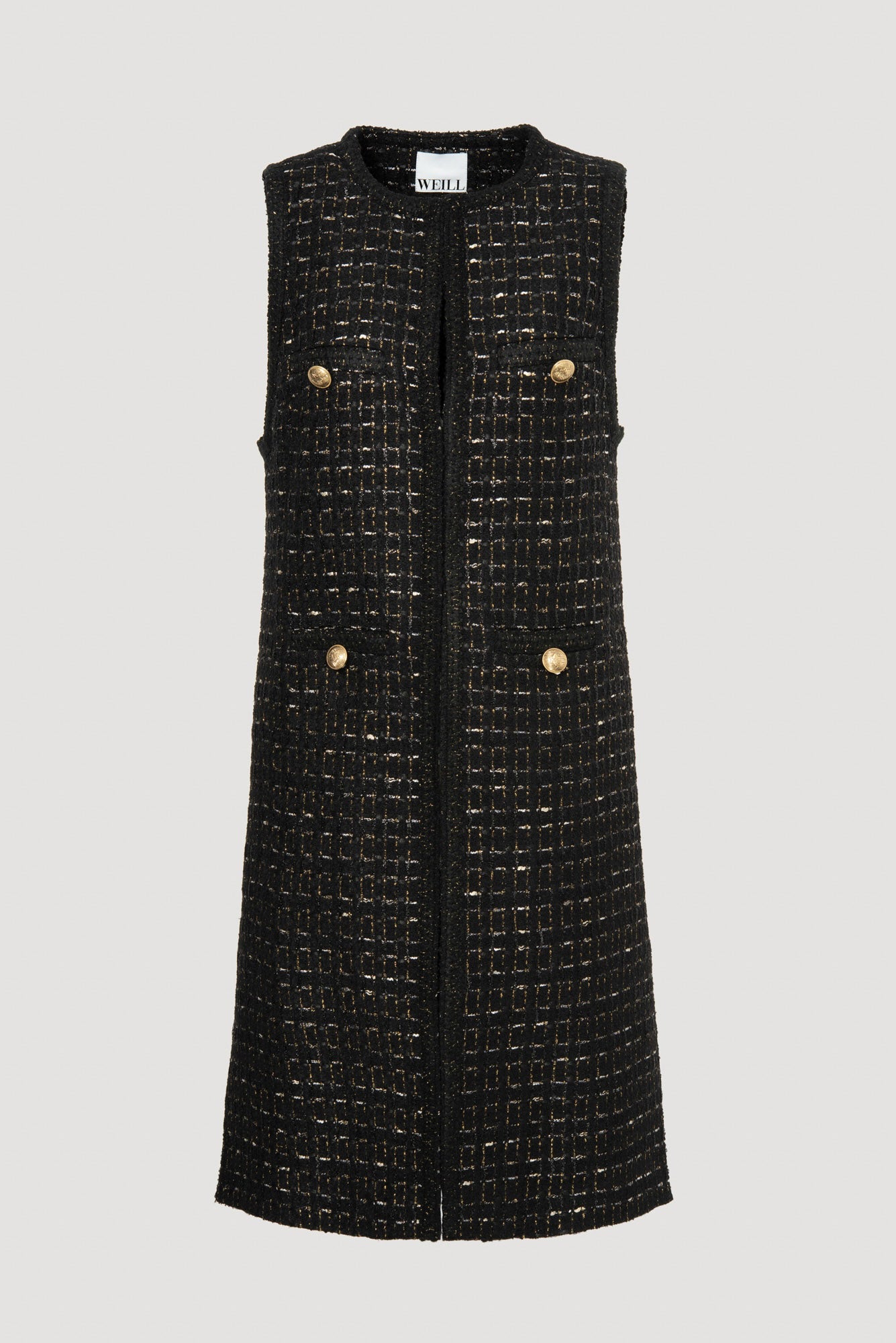 Veste longue en tweed noire et or
