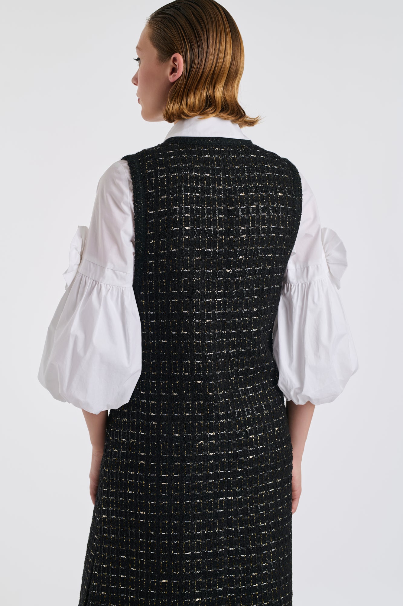 Veste longue en tweed noire et or