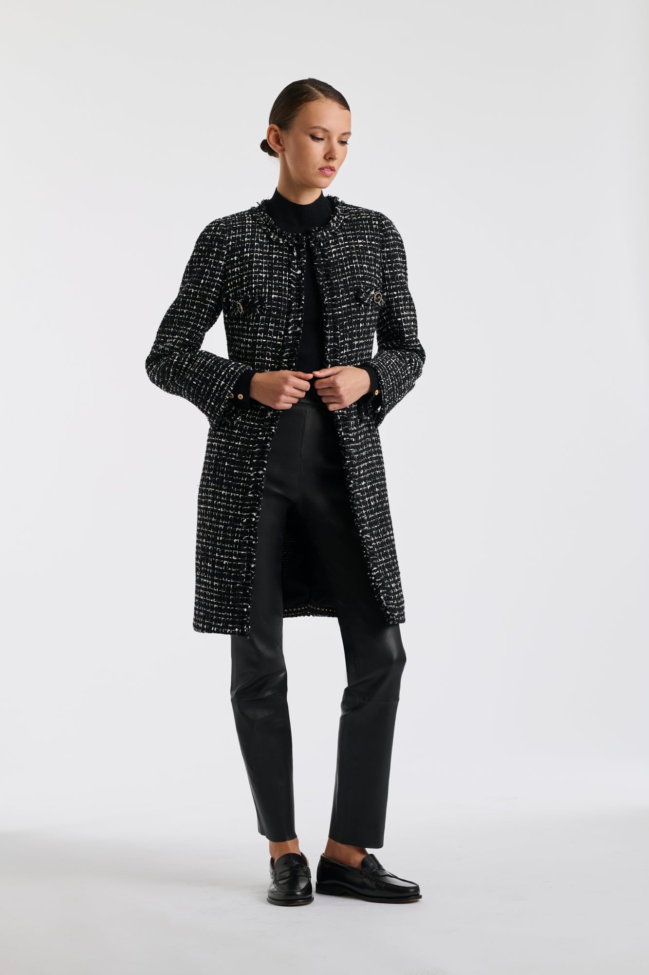 Manteau en tweed frangé