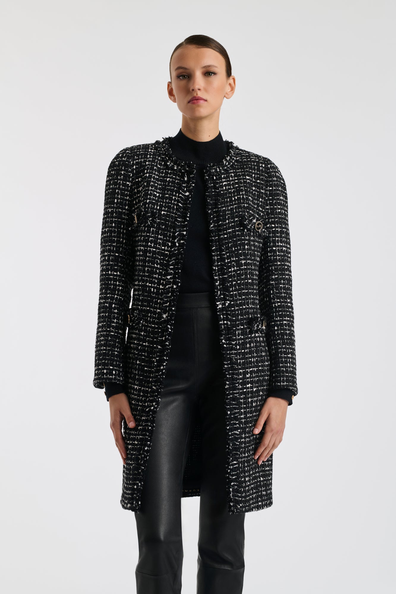 Fringed tweed coat