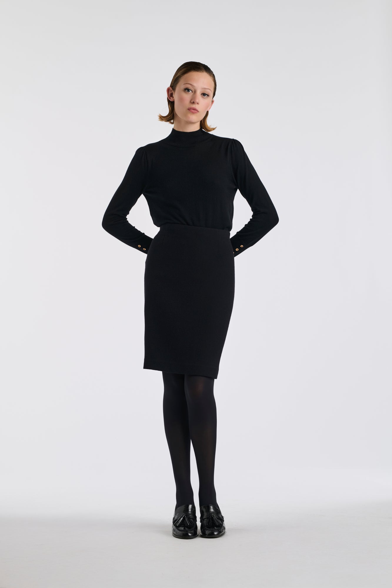 Jupe droite en crêpe de laine