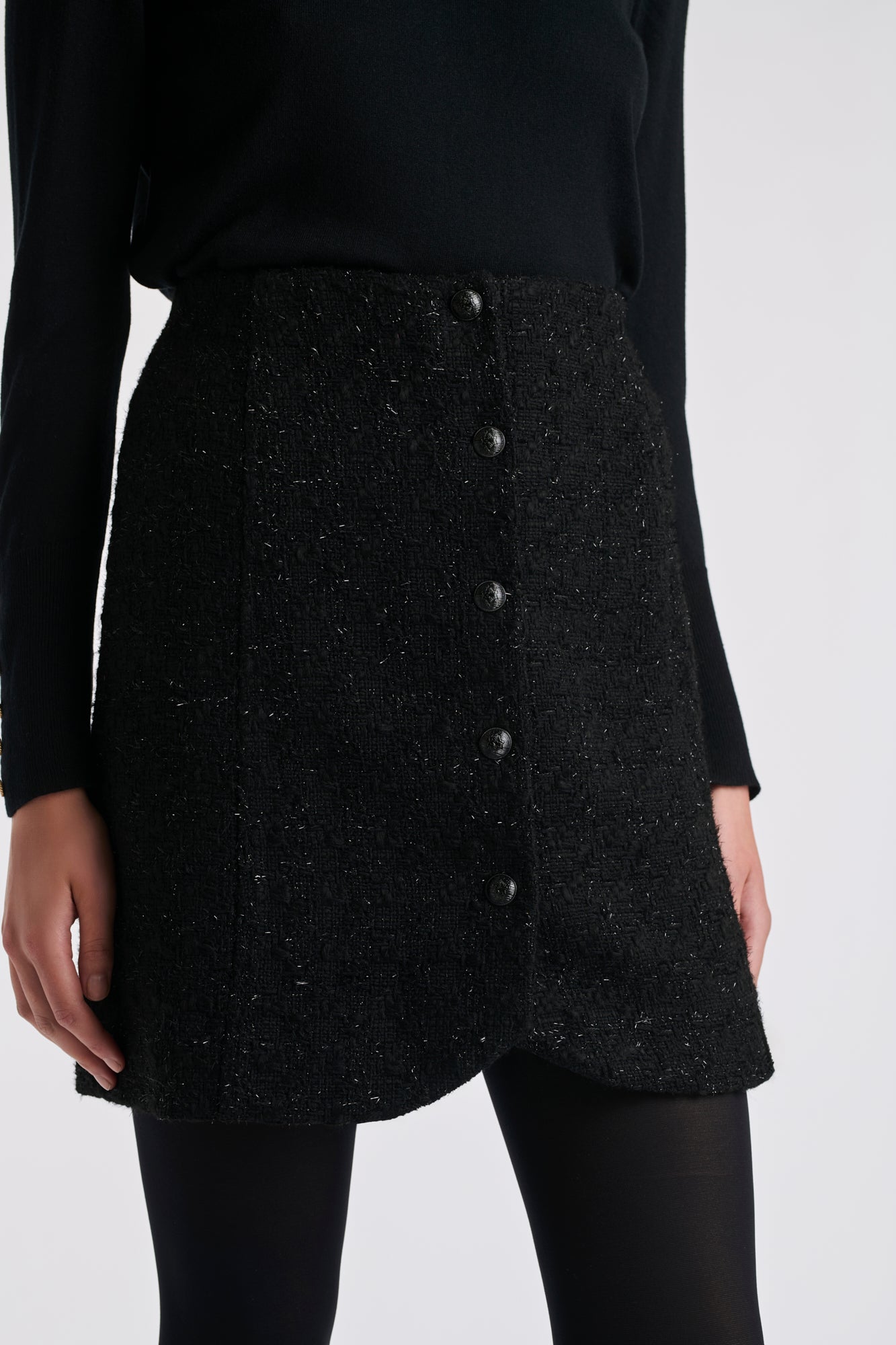 Jupe droite boutonnée en tweed