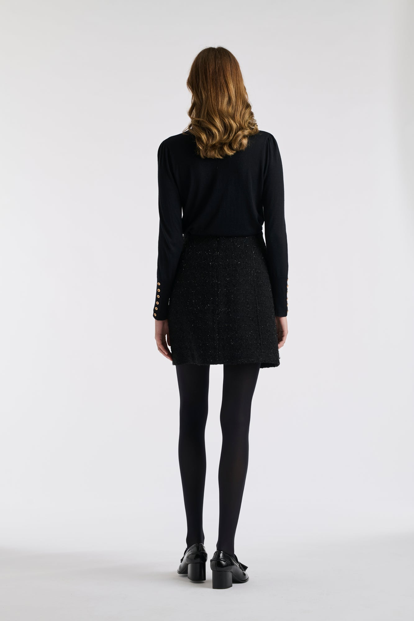 Jupe droite boutonnée en tweed