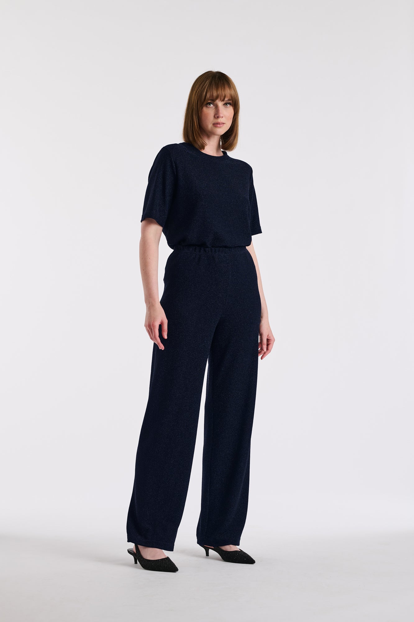 Wide-leg stretch trousers in lurex jersey