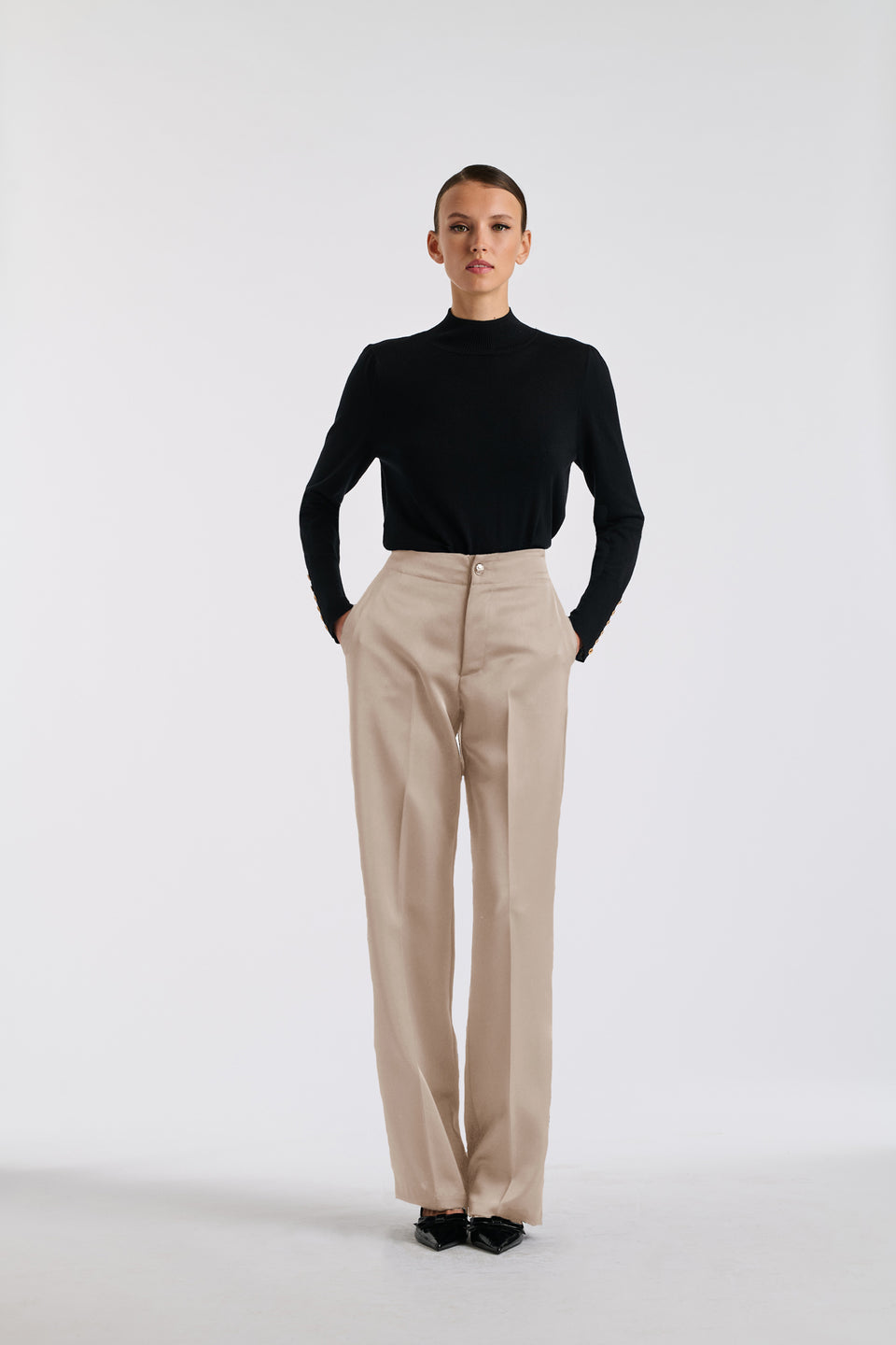 Pantalon large elastiqué en satin