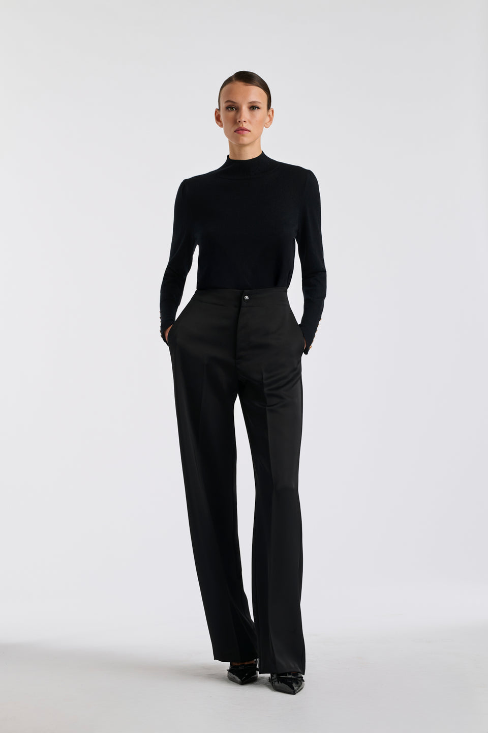 Pantalon large elastiqué en satin