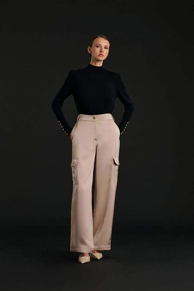 Pantalon cargo en satin