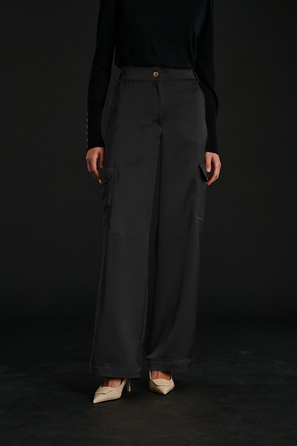 Pantalon cargo en satin