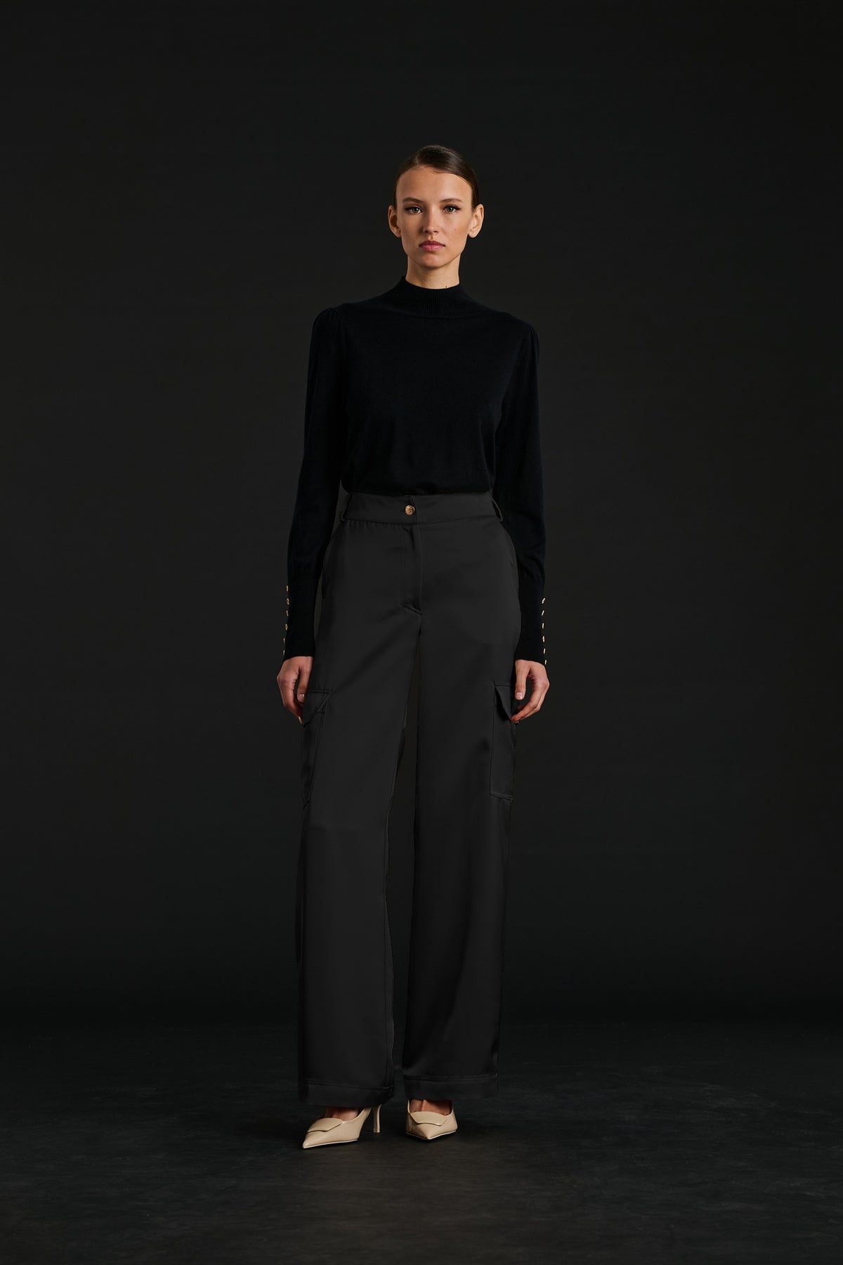 Pantalon cargo en satin