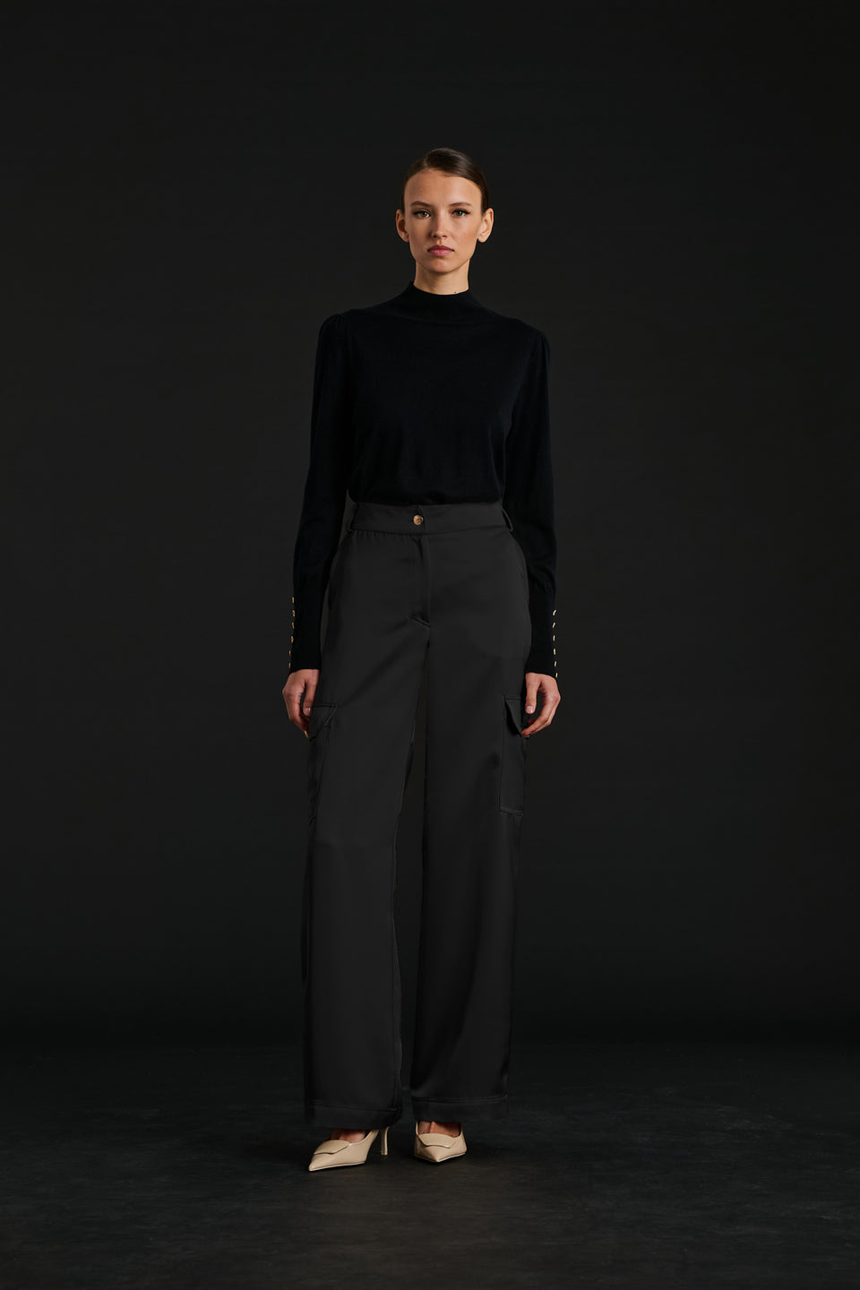Pantalon cargo en satin
