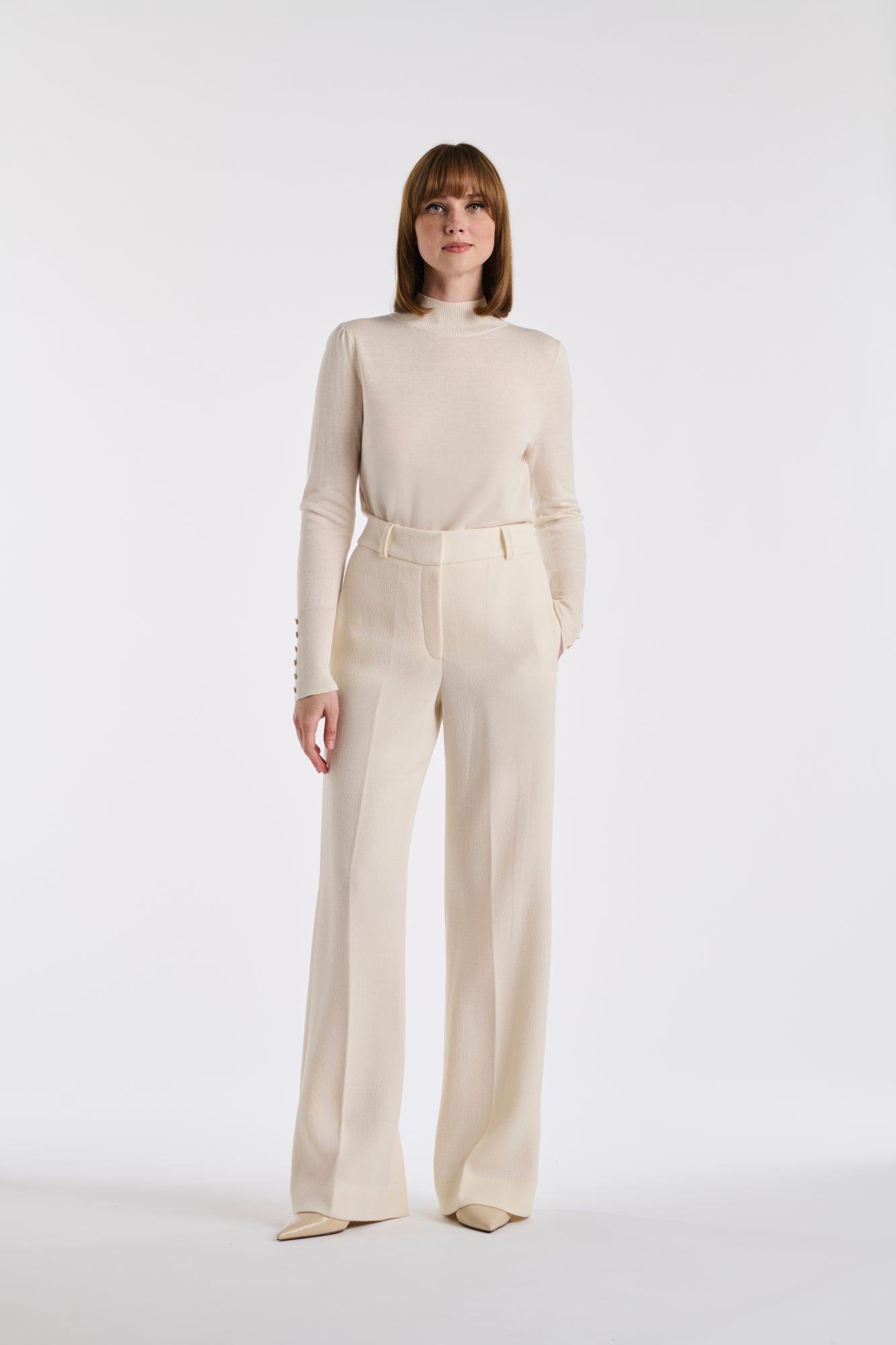 Pantalon large en crêpe de laine