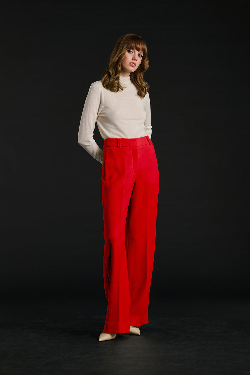 Pantalon large en crêpe de laine