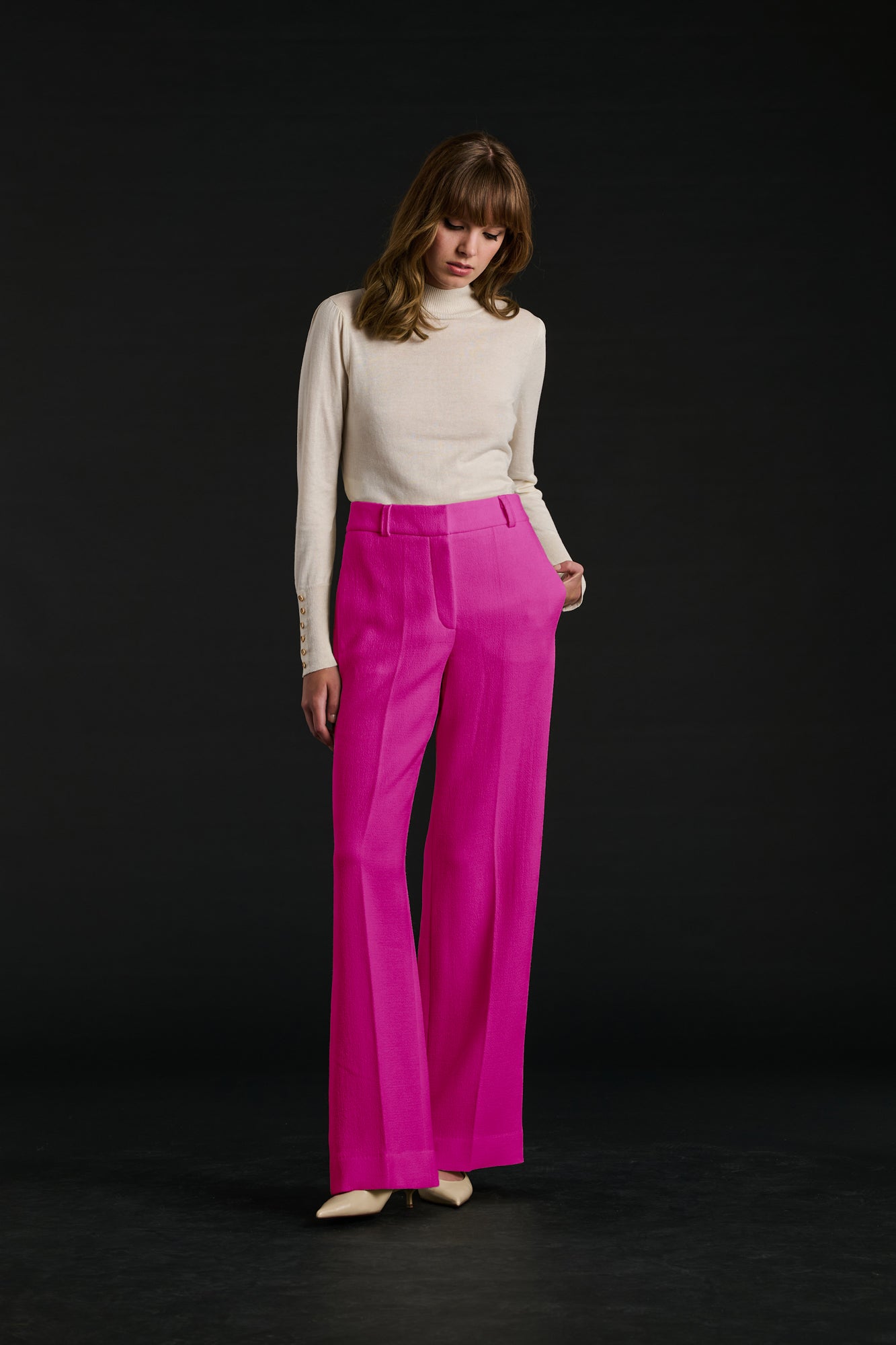 Pantalon large en crêpe de laine