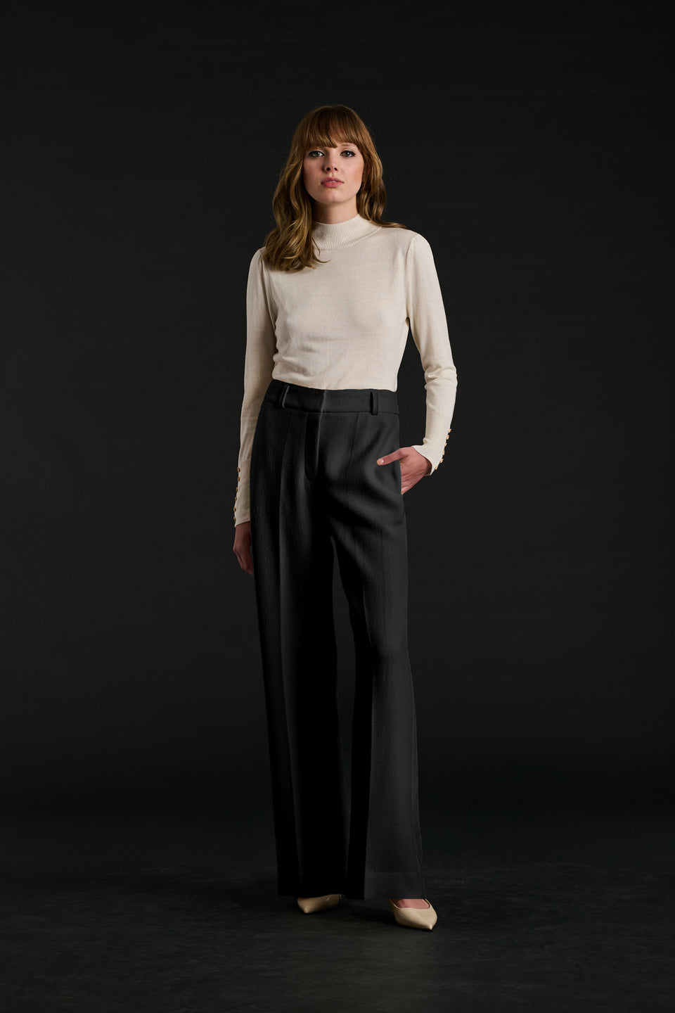 Pantalon large en crêpe de laine