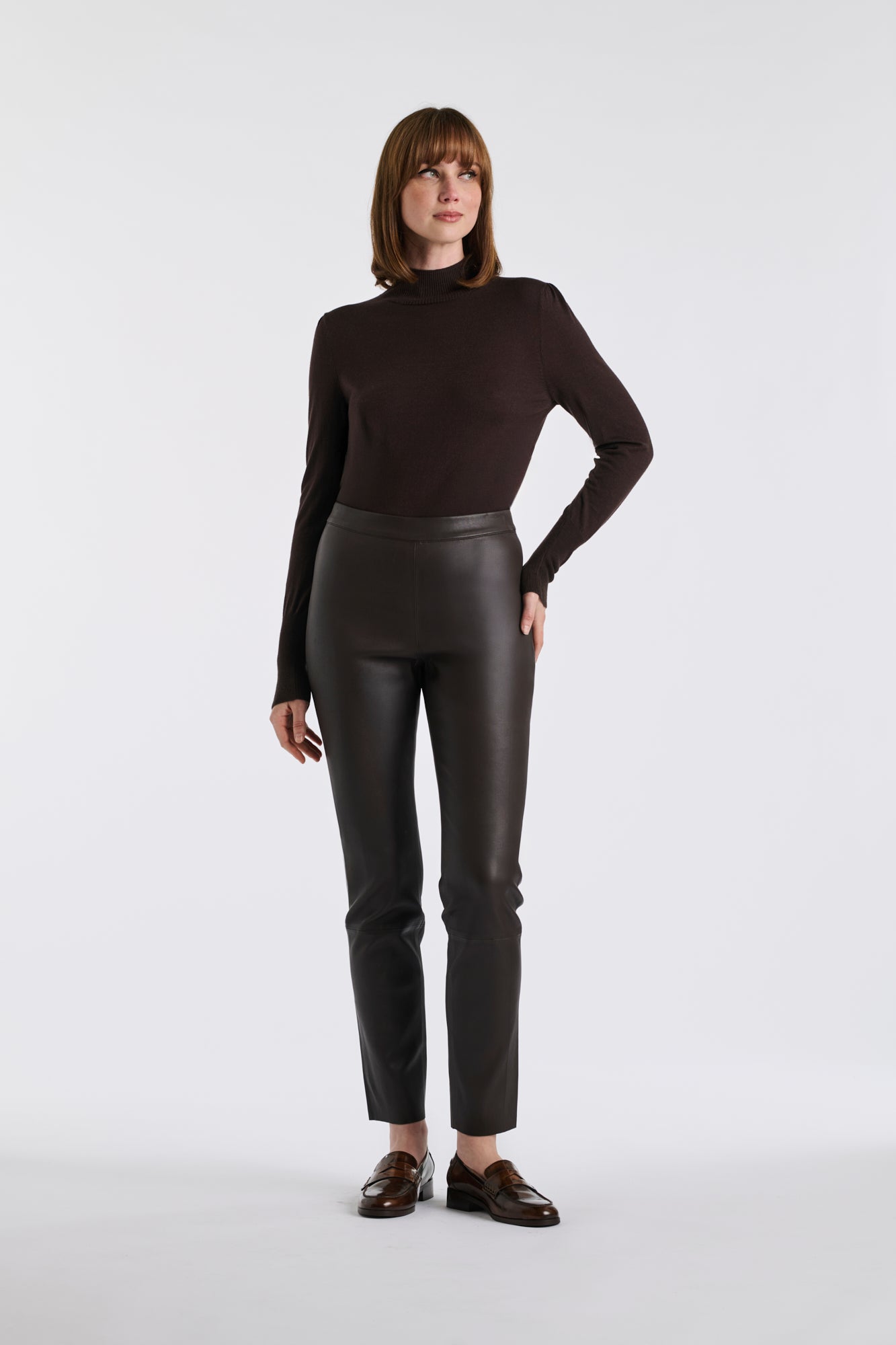 Chocolate Nappa leather leggings