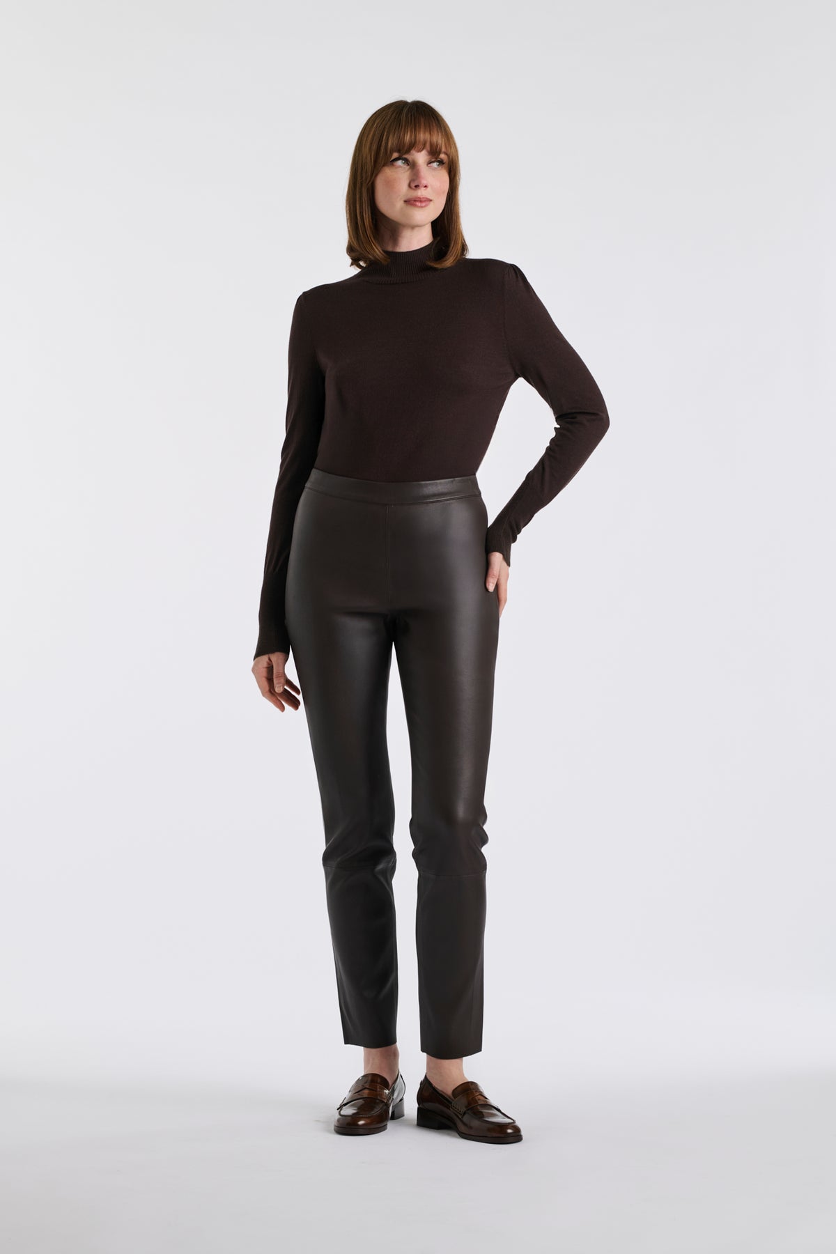 Legging en cuir nappa chocolat