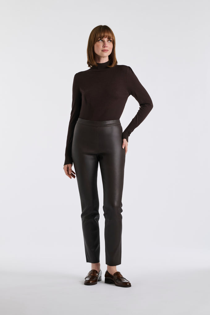Legging en cuir nappa chocolat
