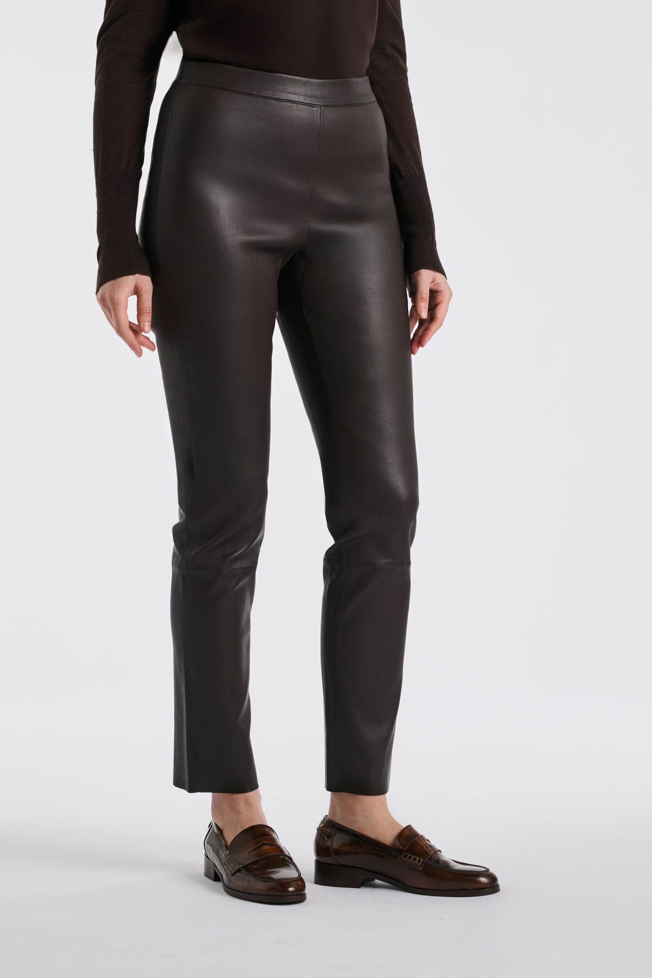 Legging en cuir nappa chocolat