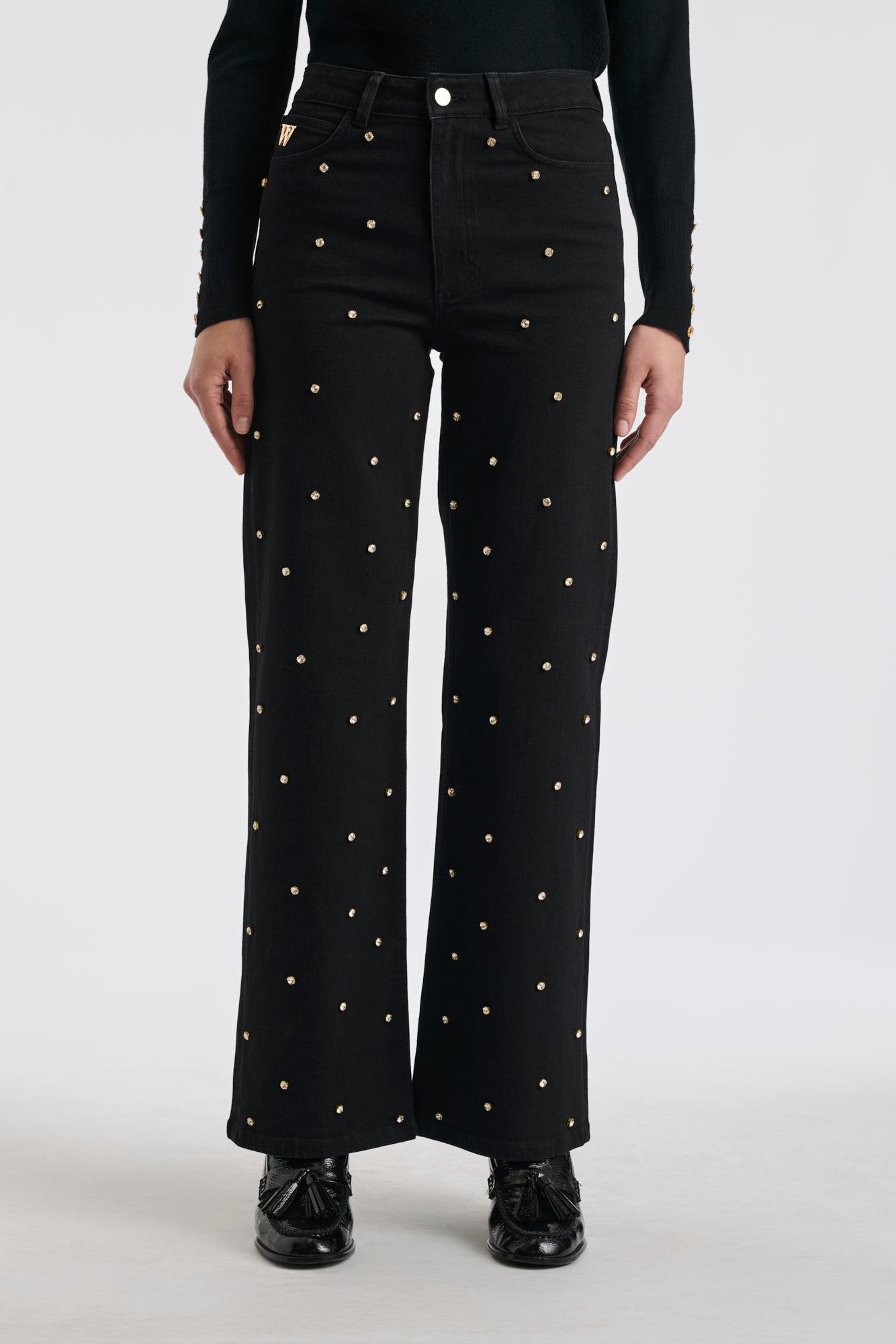 Wide-leg jeans with rhinestones