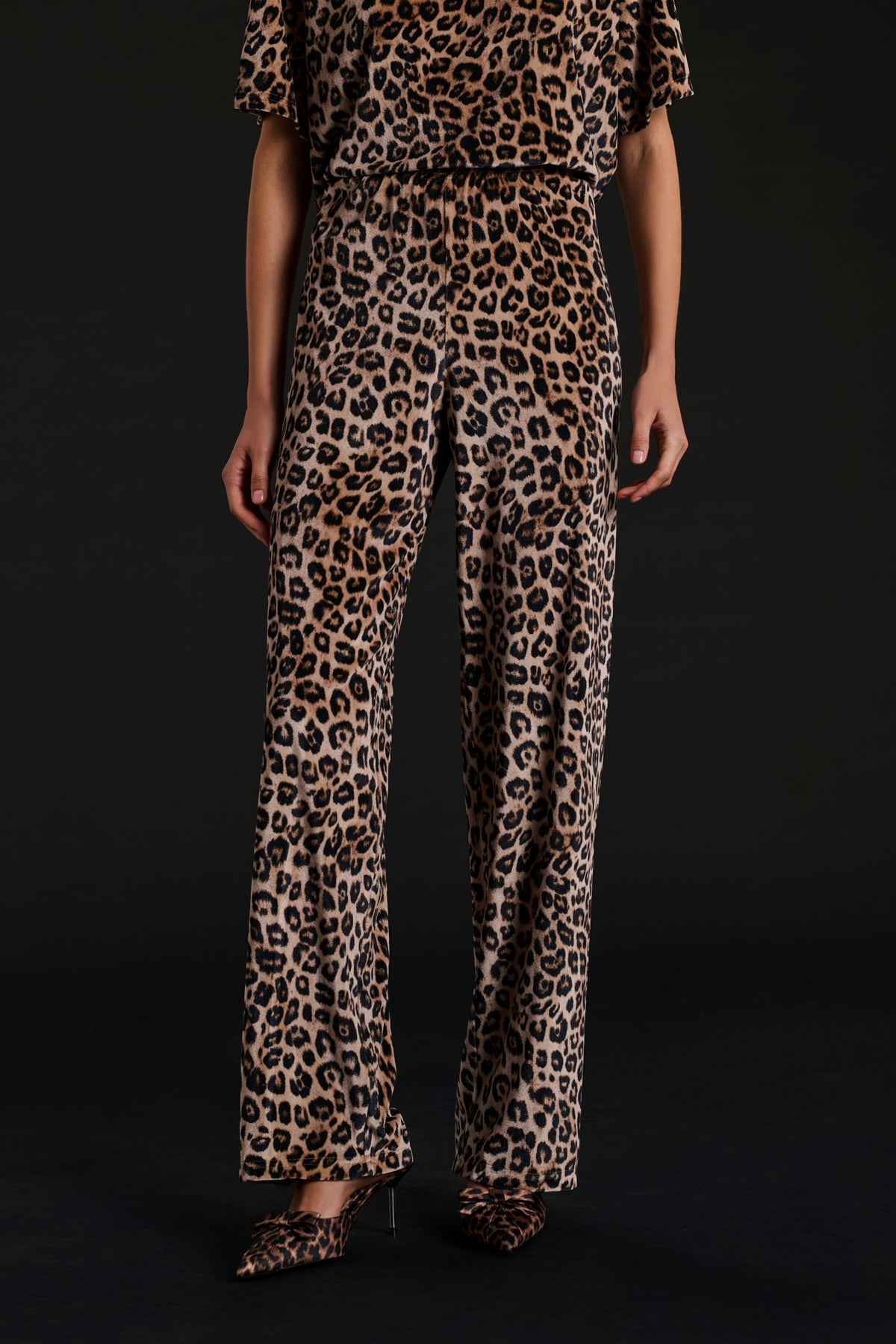 Pantalon en velours imprimé léopard