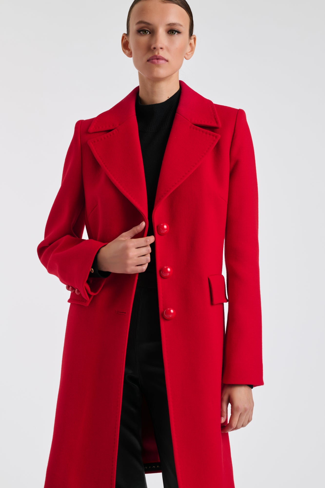 Pardessus en laine surpiqué rouge