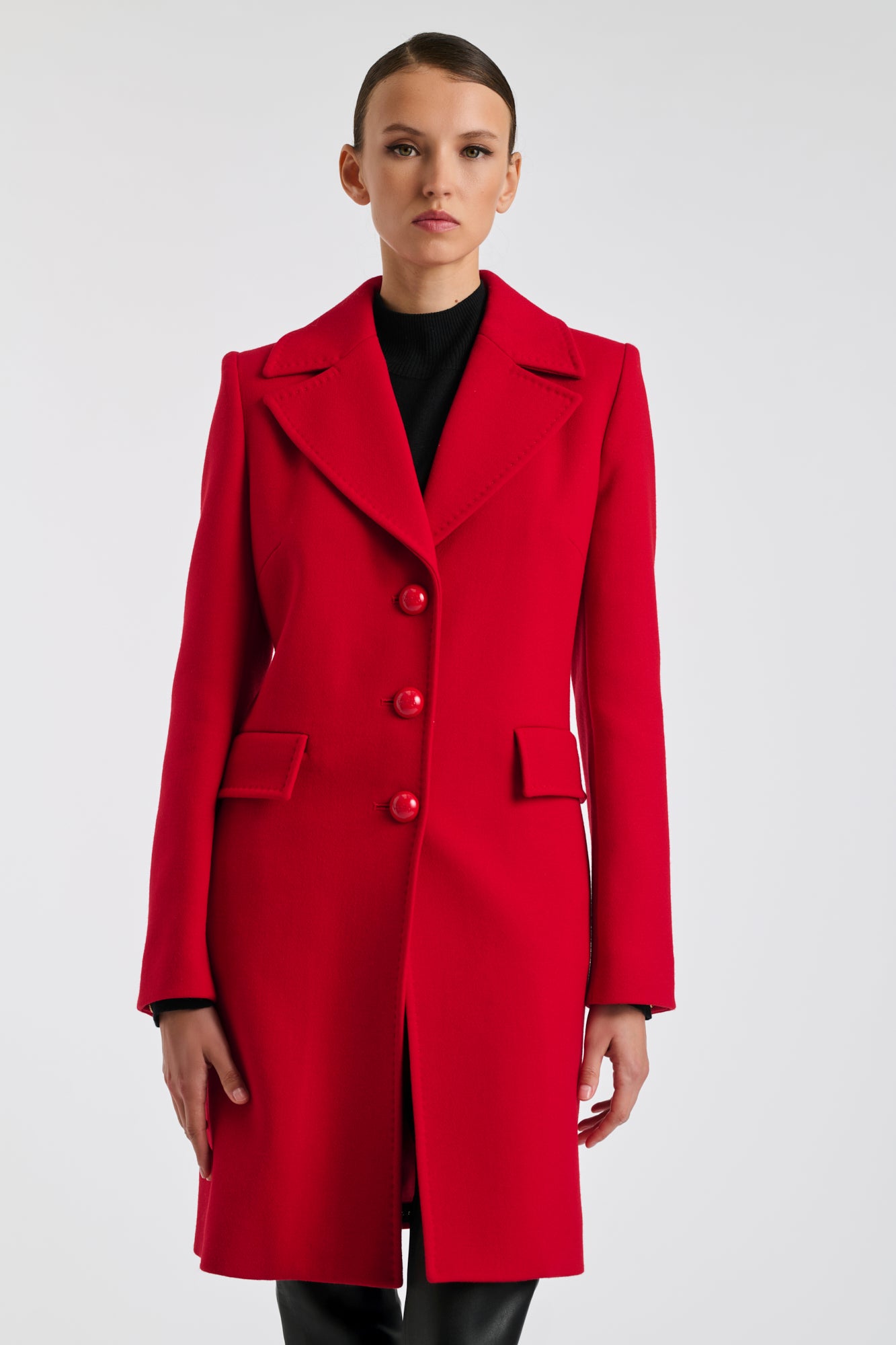 Pardessus en laine surpiqué rouge