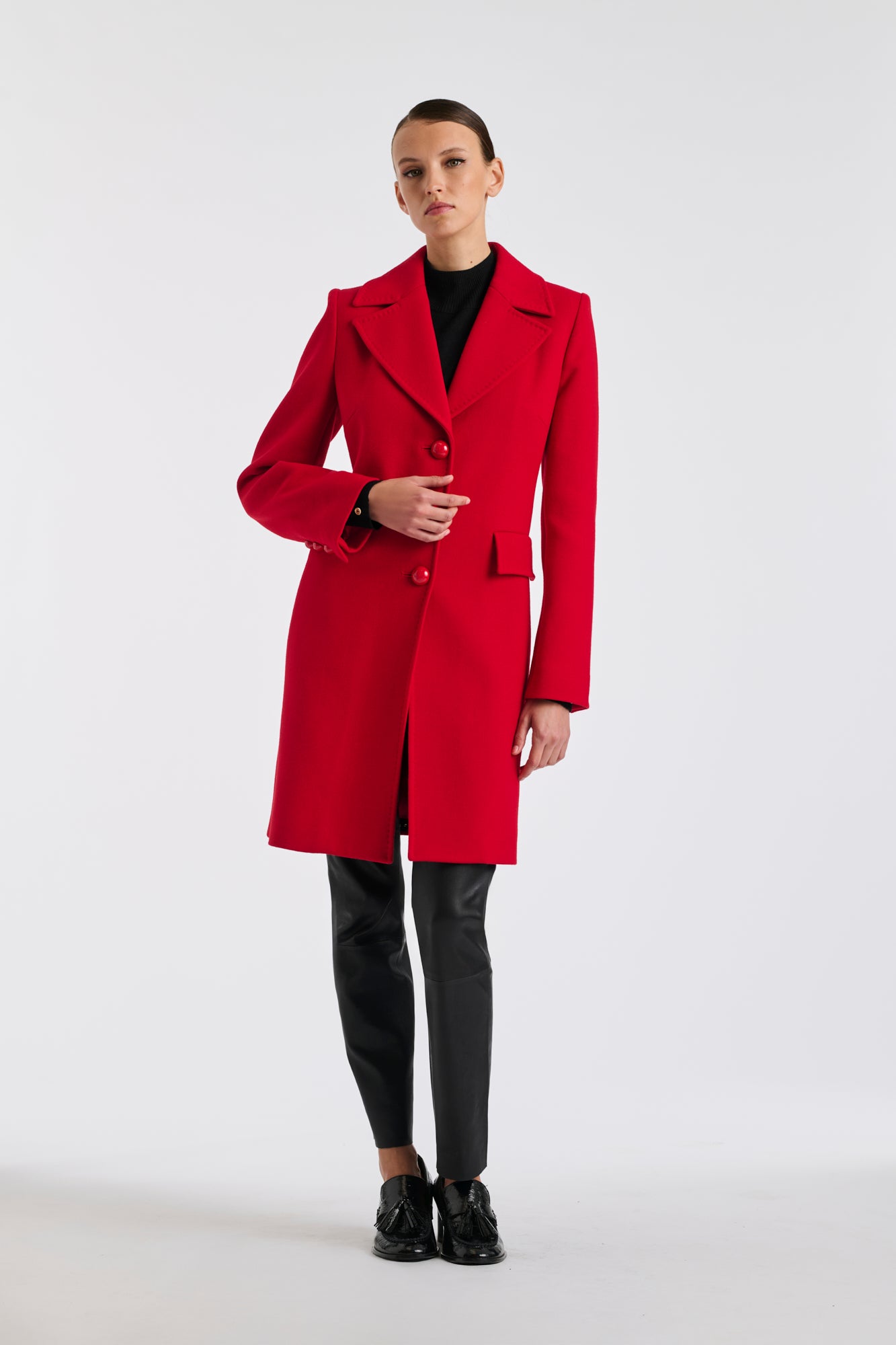 Pardessus en laine surpiqué rouge