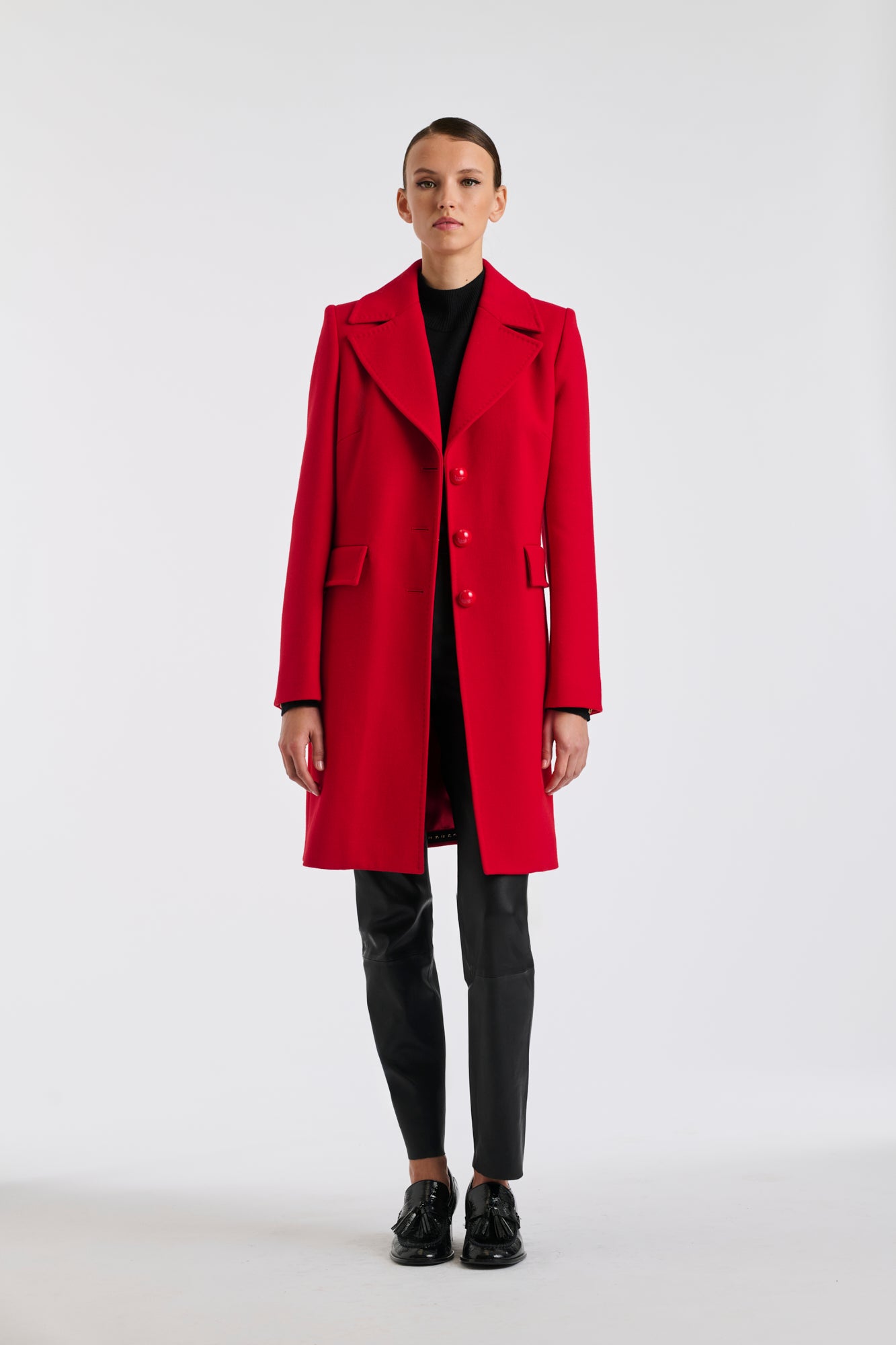 Pardessus en laine surpiqué rouge