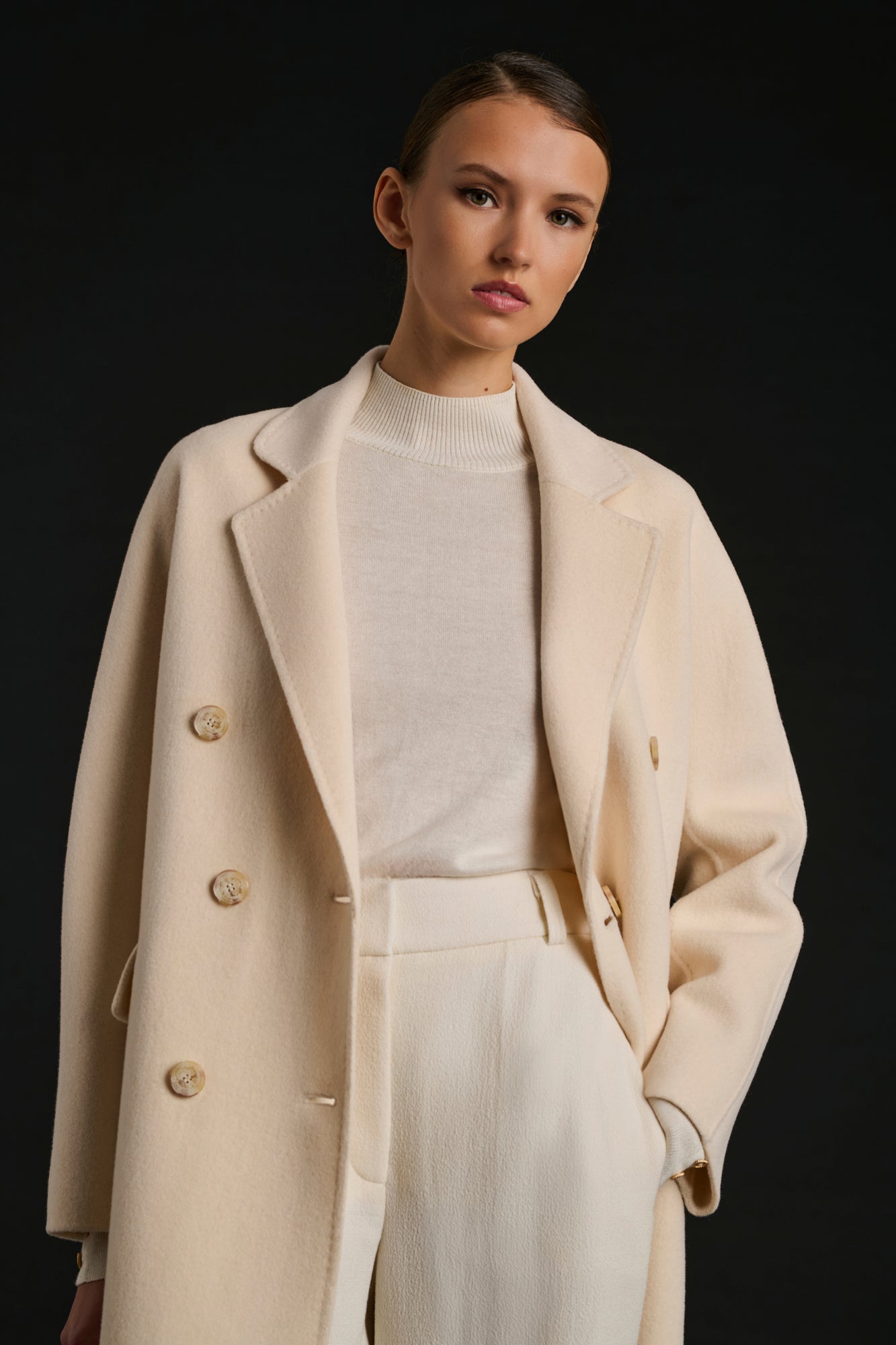 Manteau double face en laine et cachemire