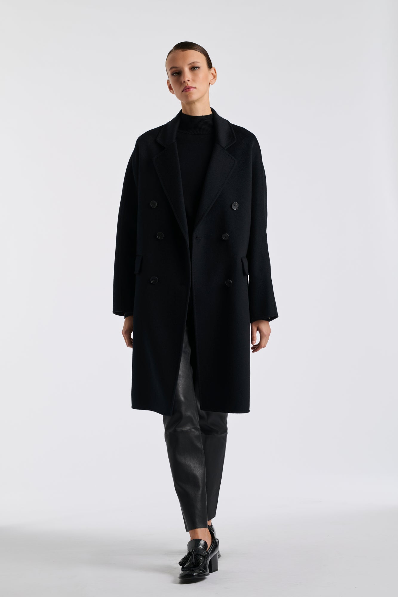 Manteau double face en laine et cachemire