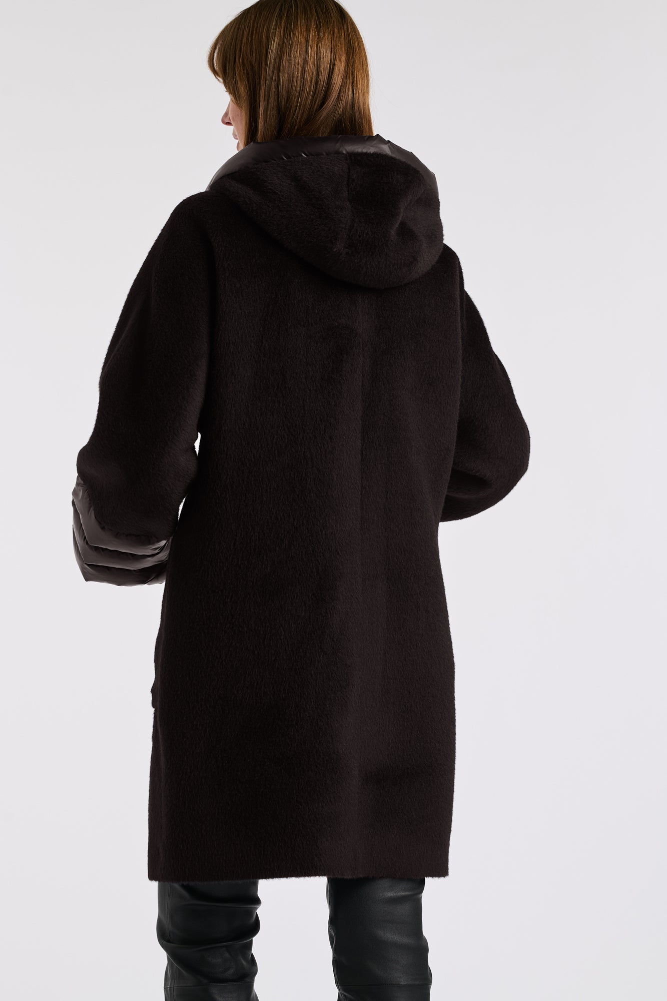 Quilted virgin wool hooded coat