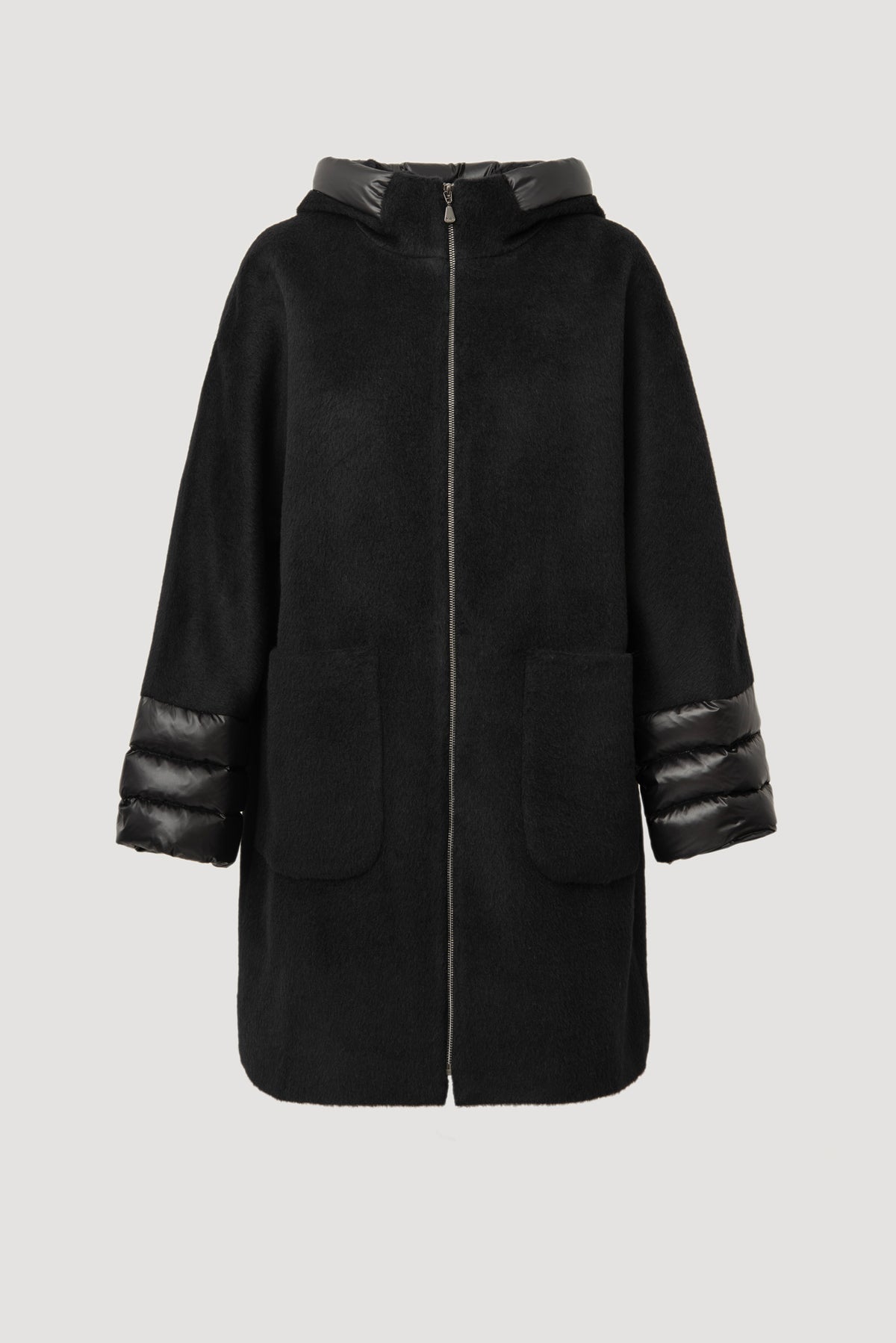 Manteau à capuche en laine vierge matelassé