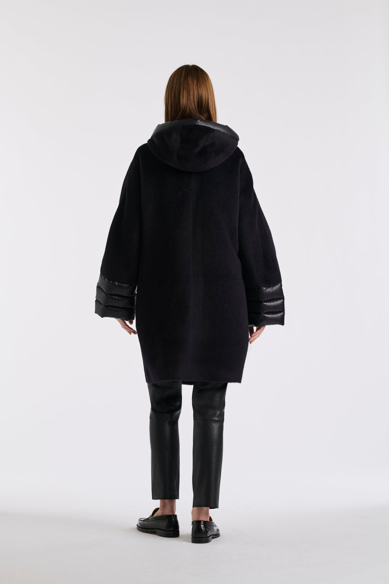 Quilted virgin wool hooded coat