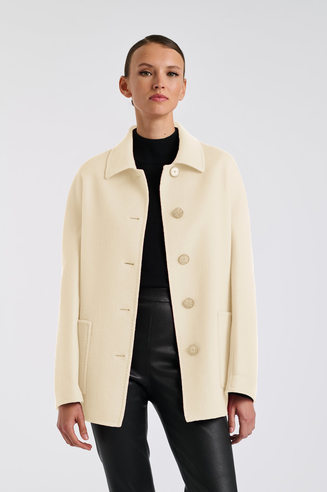 Reversible wool and cashmere coat