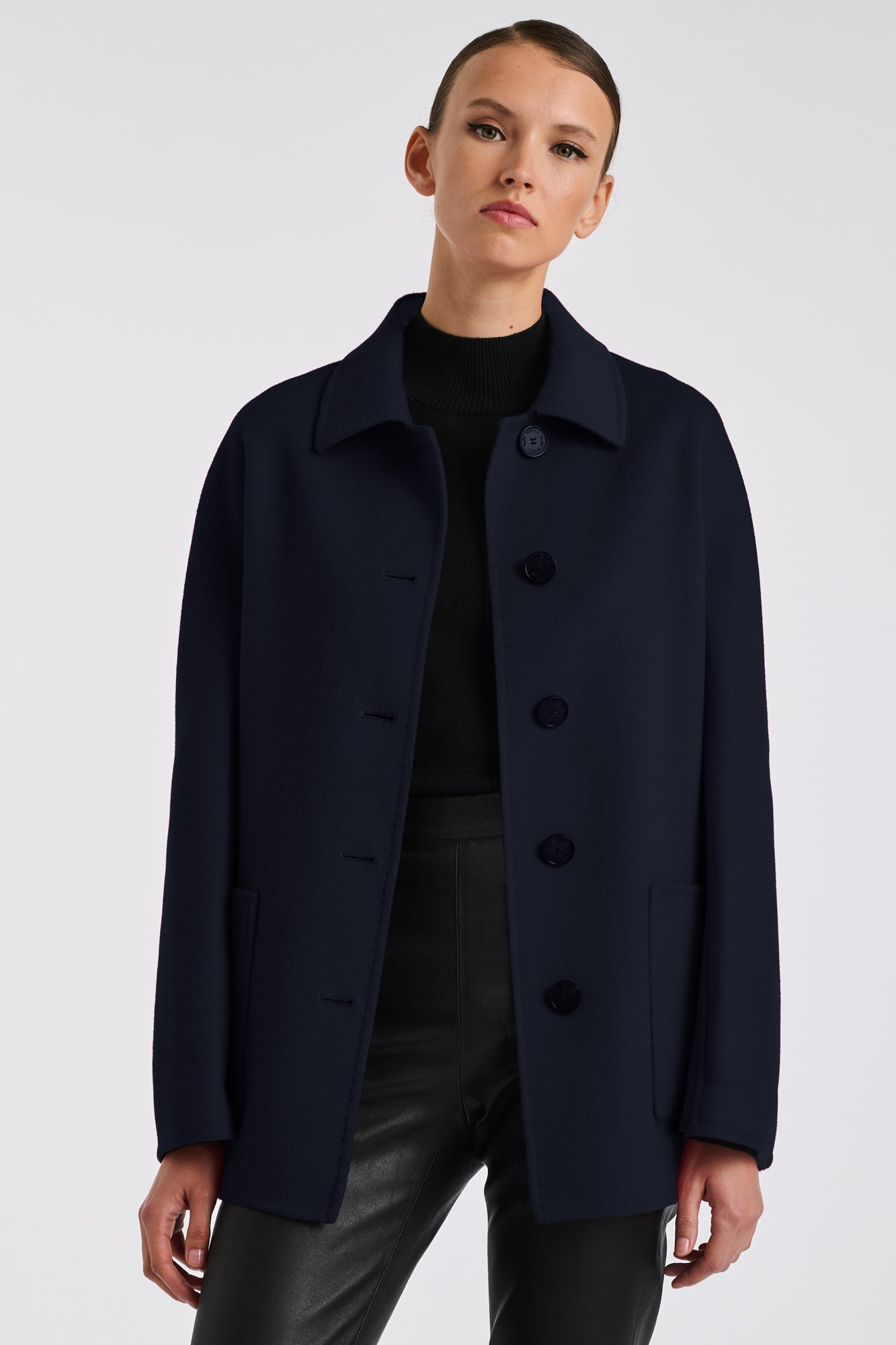 Reversible wool and cashmere coat