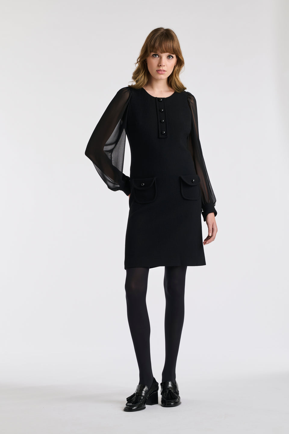 Robe bimatière en crêpe de laine